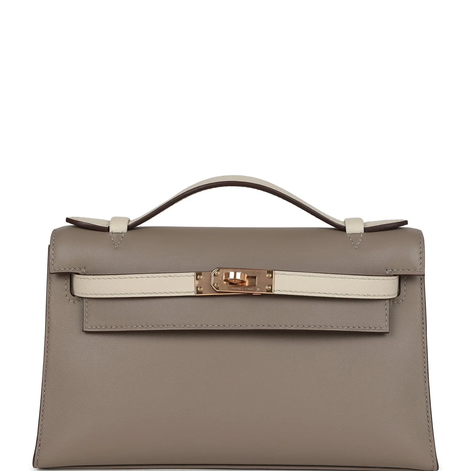 Hermes Special Order (HSS) Kelly Pochette Gris Asphalte and Beton Swift Rose Gold Hardware