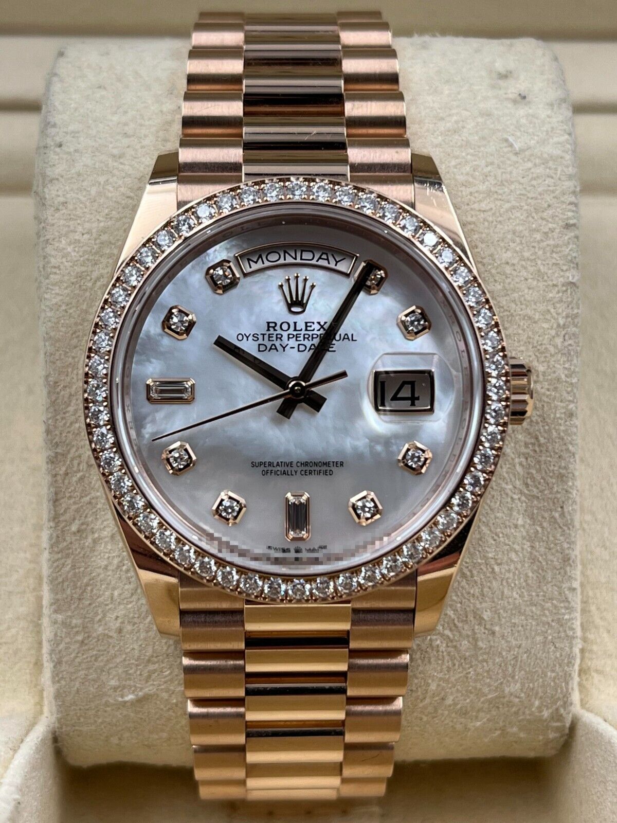 【Super Clone】RLX  Day-Date "President" 36mm Everose Mother of Pearl Diamond Dial - 128235