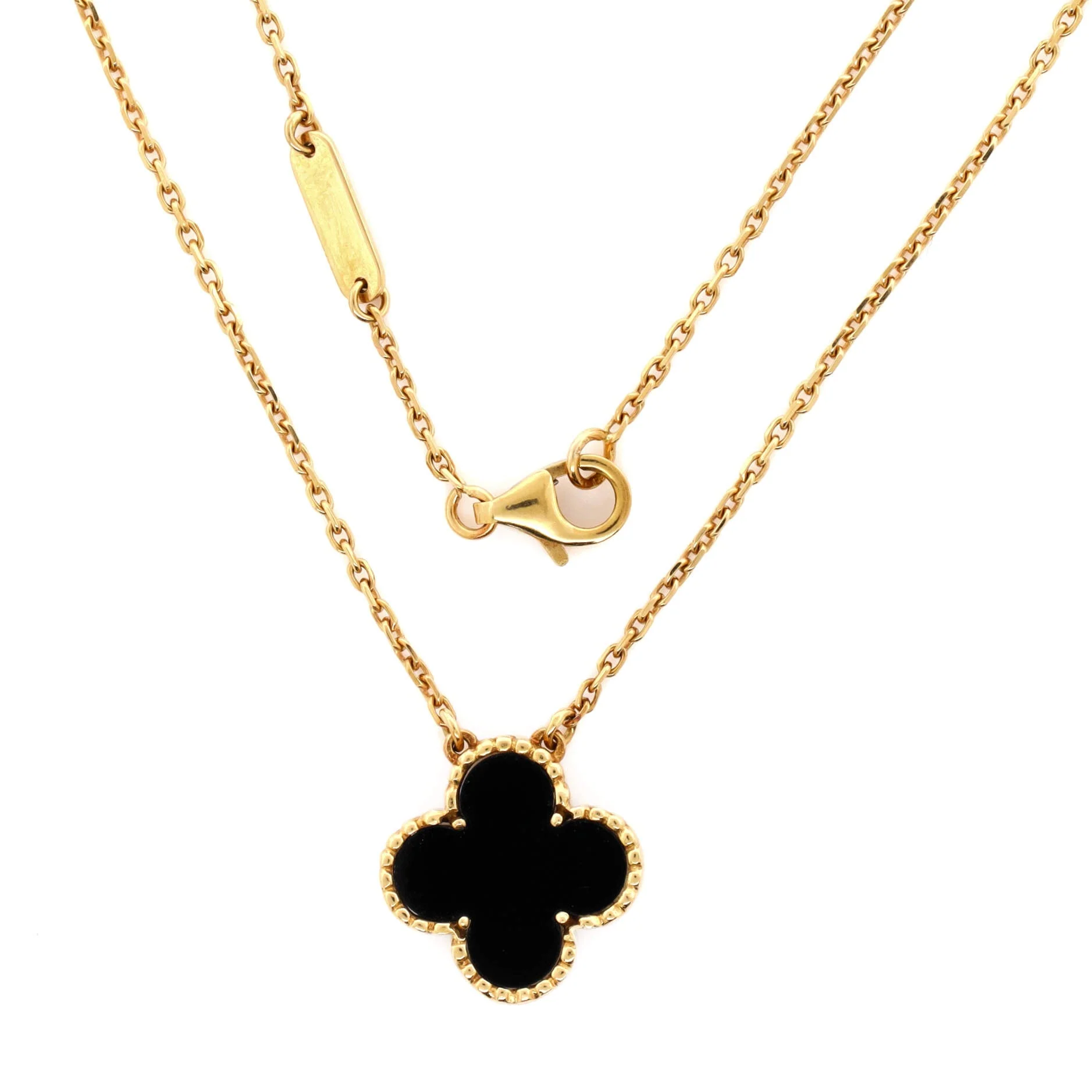 Vintage Alhambra Pendant Necklace 18K Yellow Gold and Onyx
