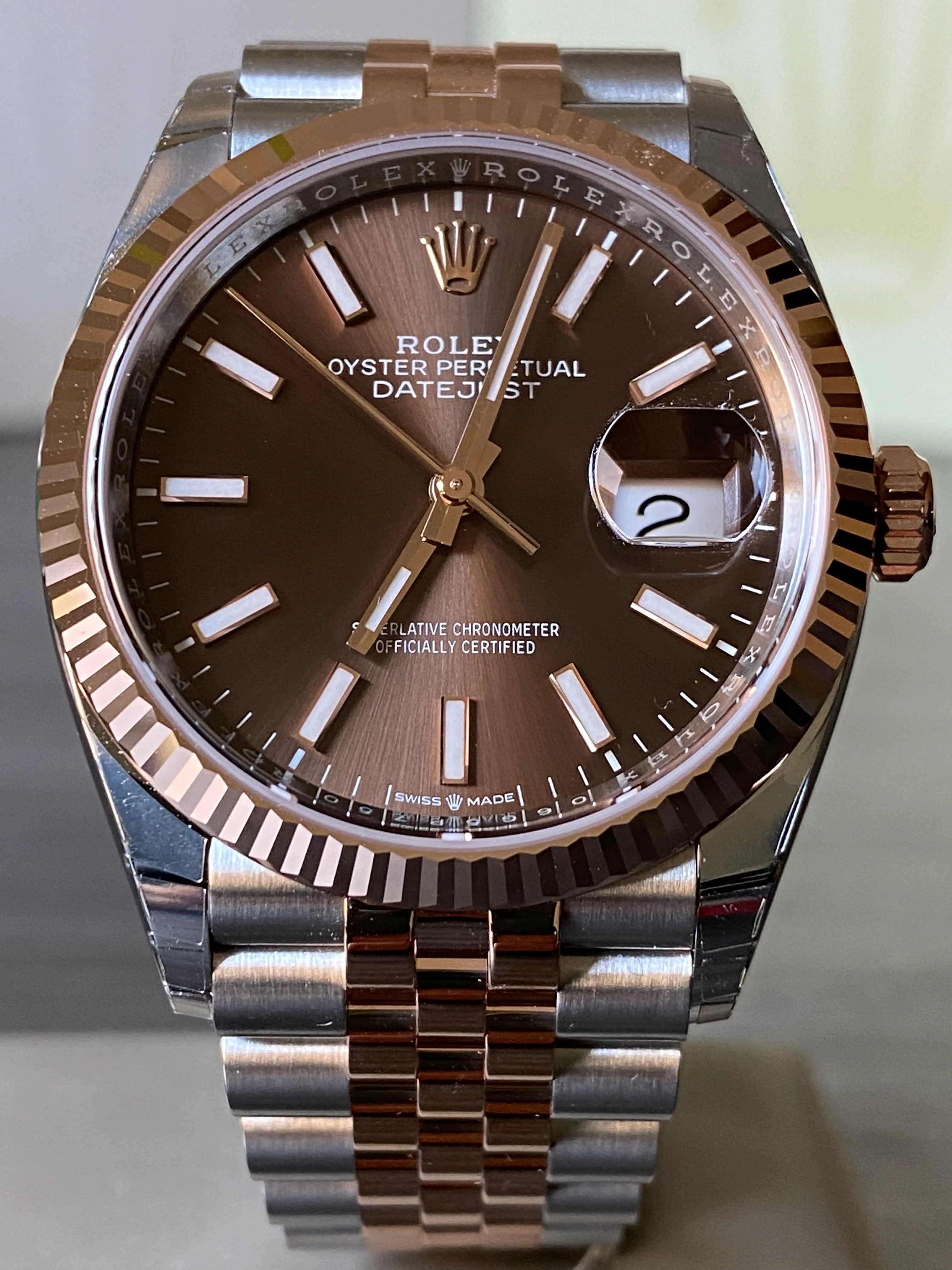 Rolex Steel and Everose Gold Datejust 36 - 2023 - Fluted Bezel - Chocolate Index Dial - Jubilee Bracelet - 126231