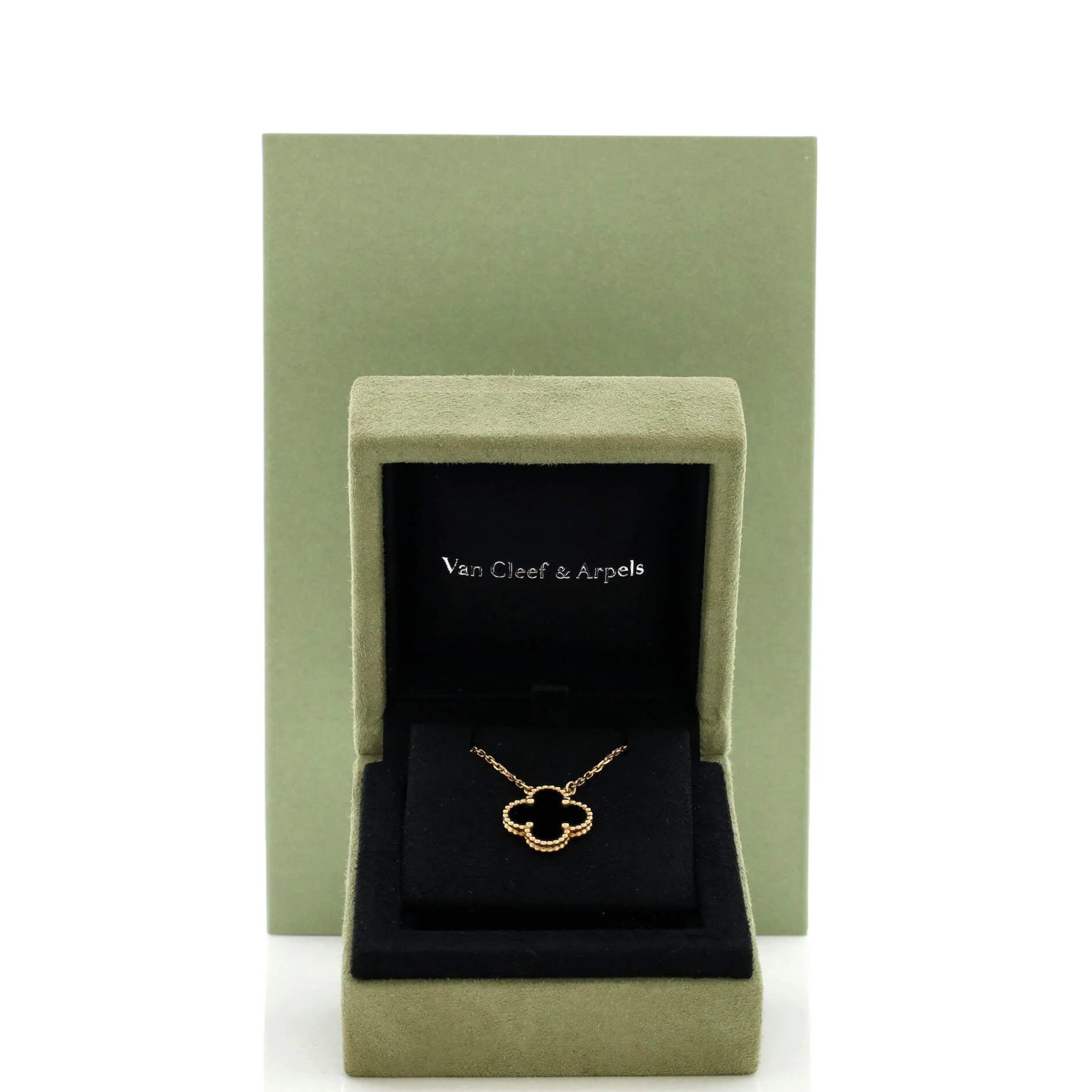 Vintage Alhambra Pendant Necklace 18K Yellow Gold and Onyx