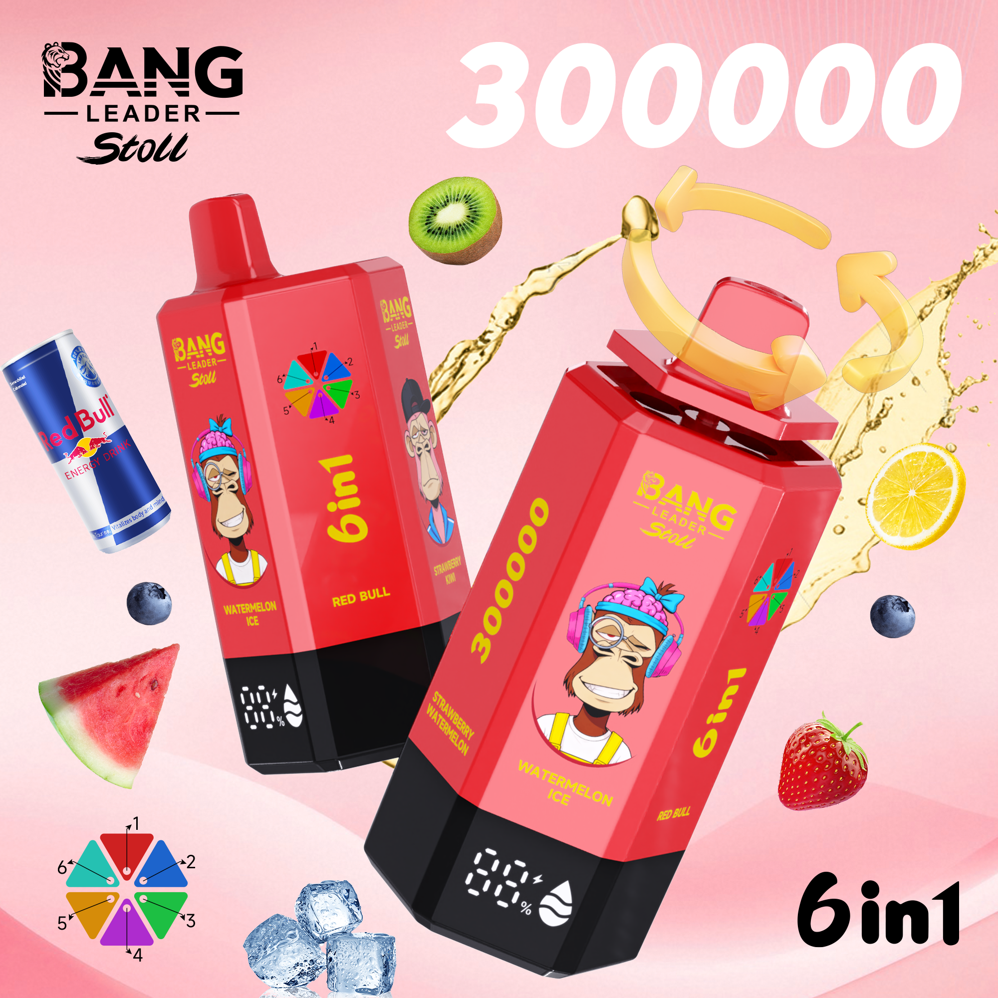 Вейп BANG LEADER STOLL 300 000 Дръпки (6 в 1) | Цифров LED Екран