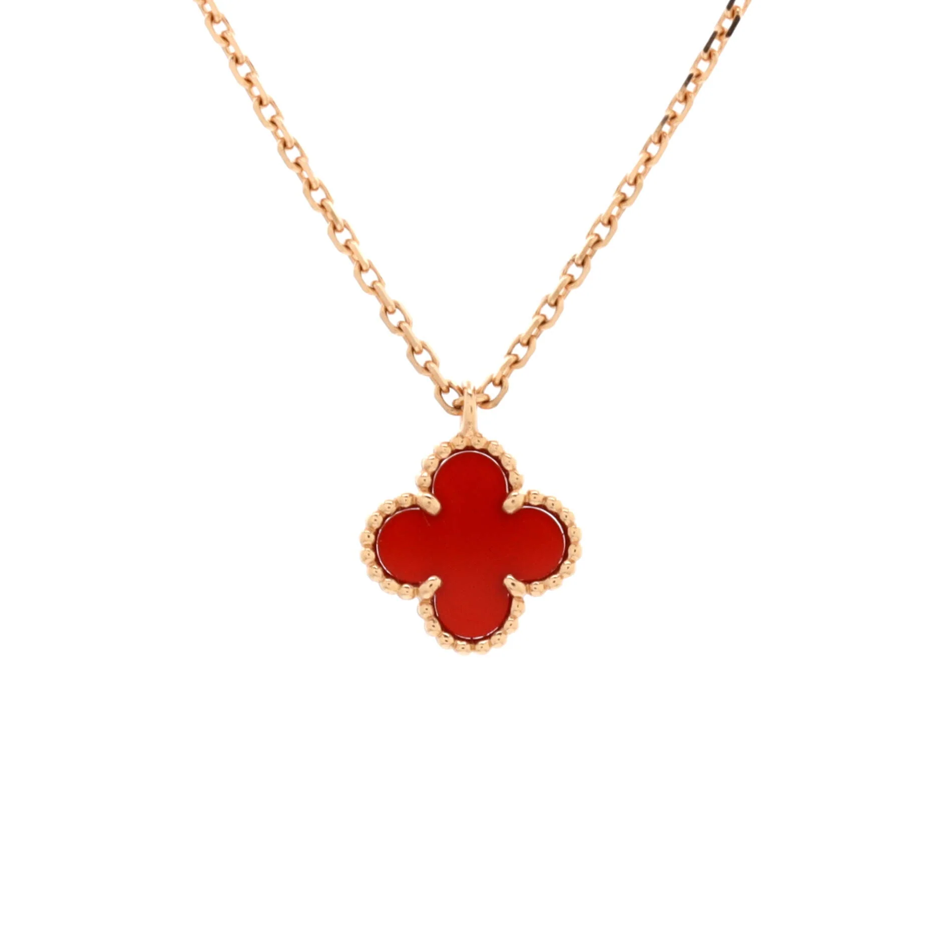 Sweet Alhambra Pendant Necklace 18K Rose Gold and Carnelian