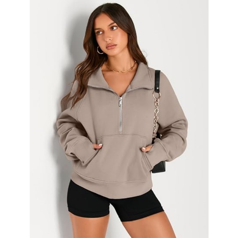 Women's Half Zip Cropped Sweatshirt, Fleece Quarter Zipper Pullover