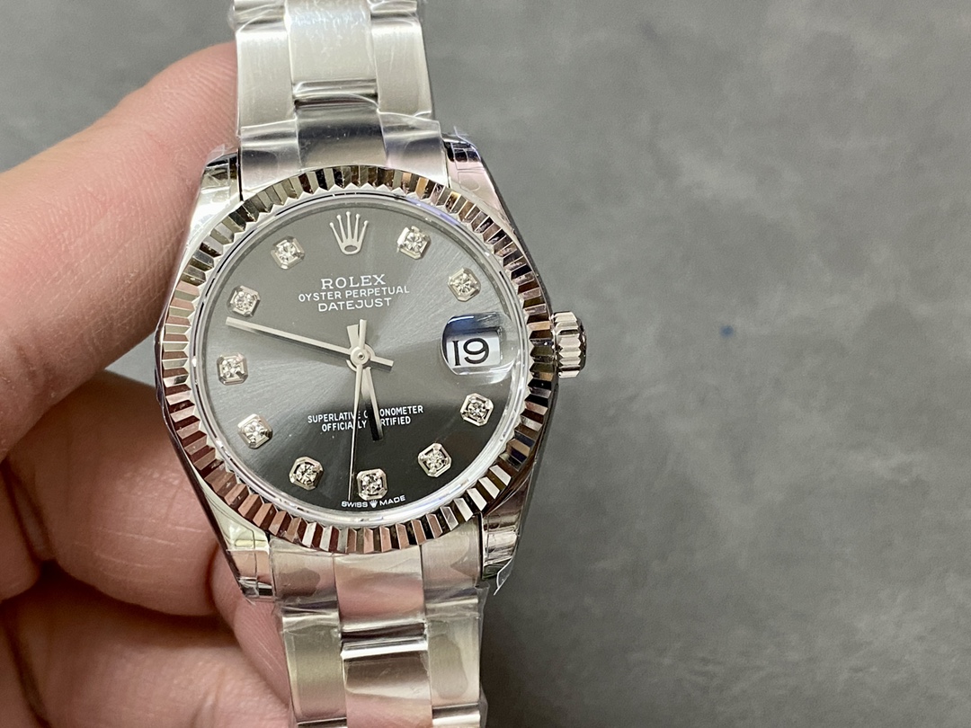 Rolex Datejust 31 Grey Diamond Dial Fluted Bezel 278274 Women's Watch