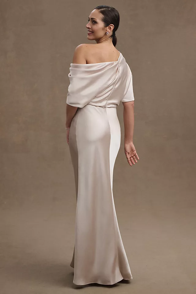 Pryce Off-Shoulder Satin Column Gown NEUTRAL