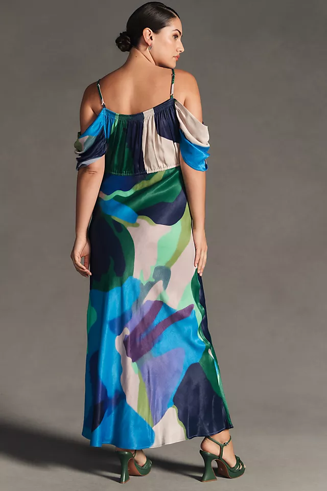 Painterly Off-Shoulder Slip Dress BLUE