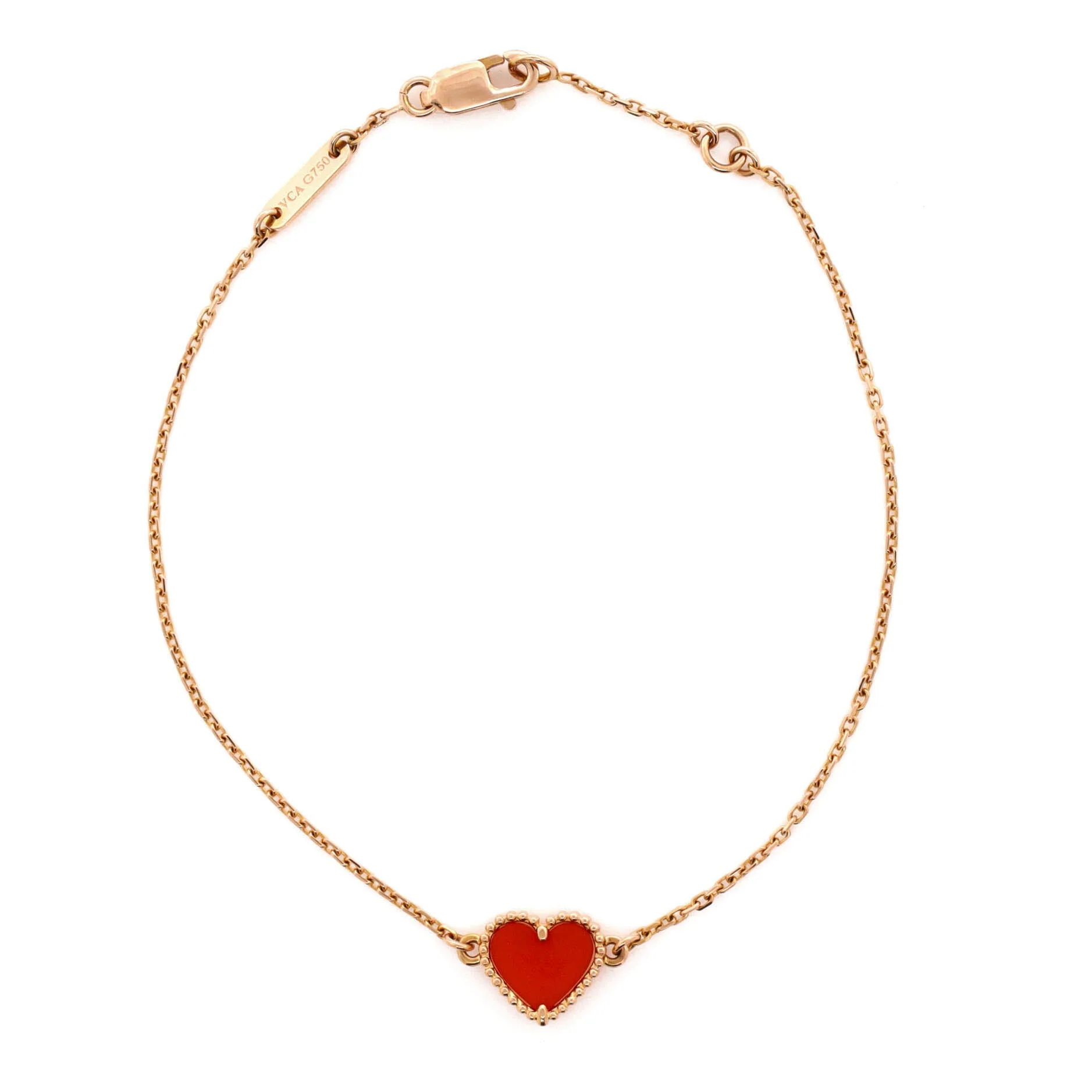 Sweet Alhambra Heart Bracelet 18K Rose Gold with Carnelian
