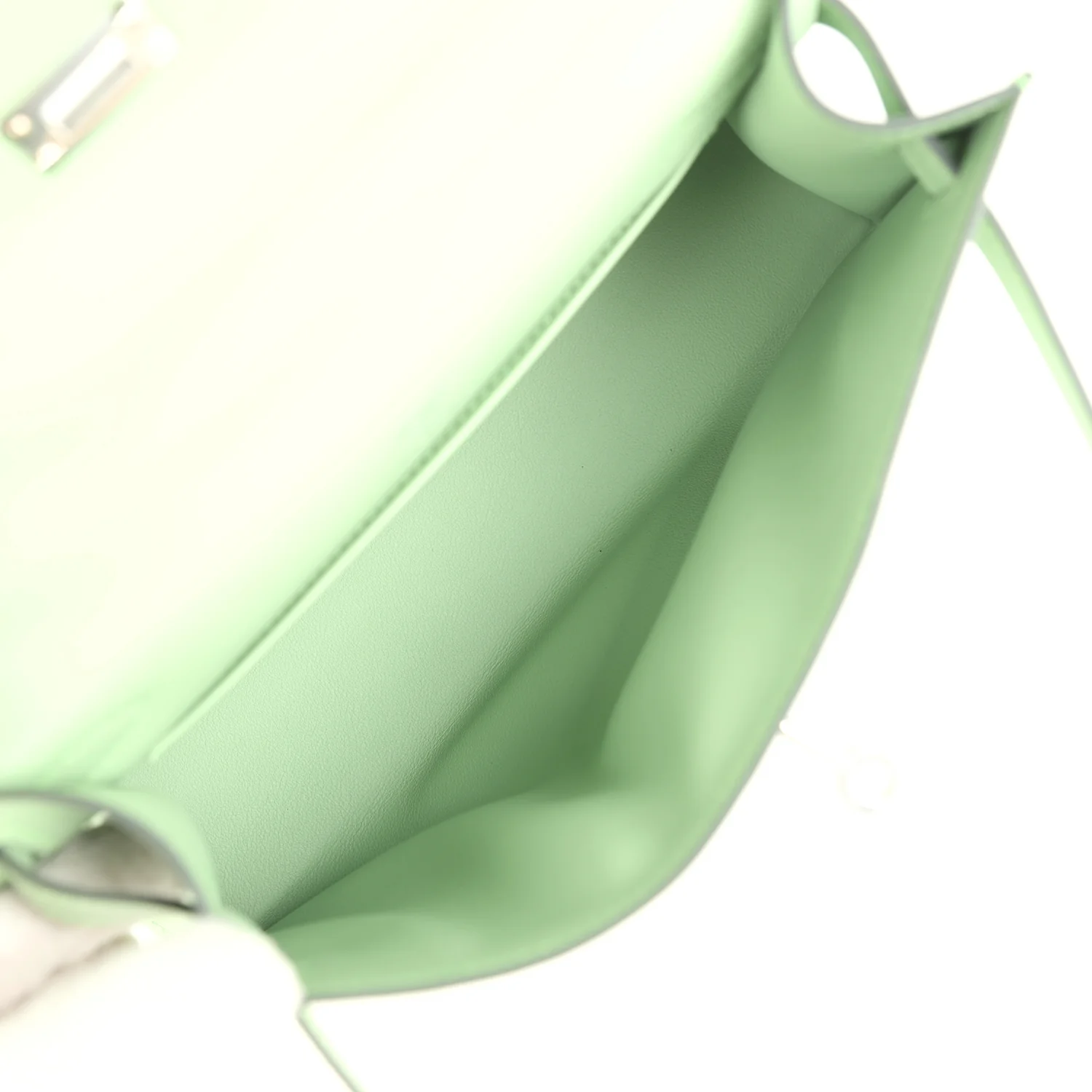 Hermes Kelly Pochette Vert Criquet Swift Palladium Hardware