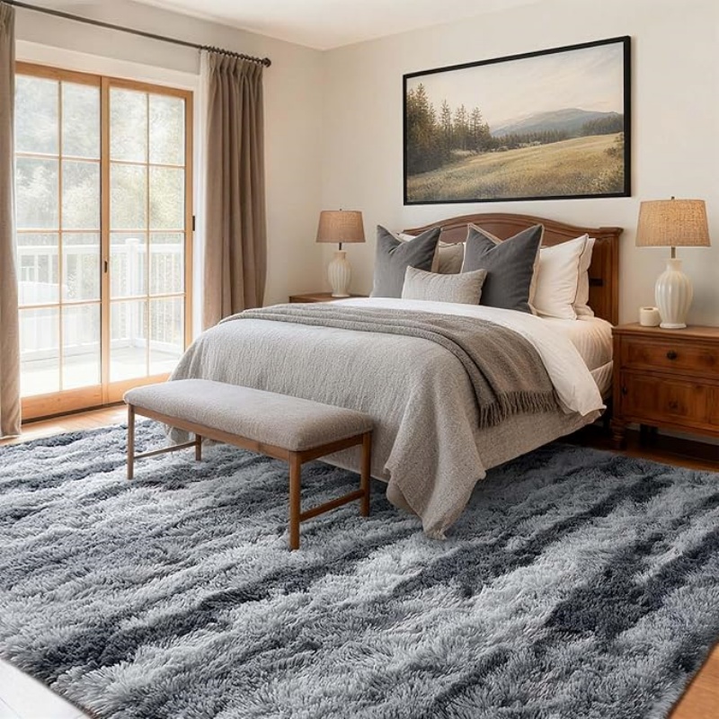 6x9 Ft Large Shag Black Rug for Living Room