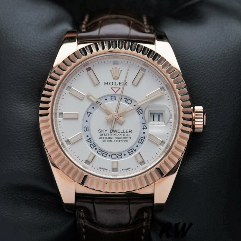 Rolex Sky-Dweller 326135 White Dial Rose Gold 42MM Mens Replica Watch
