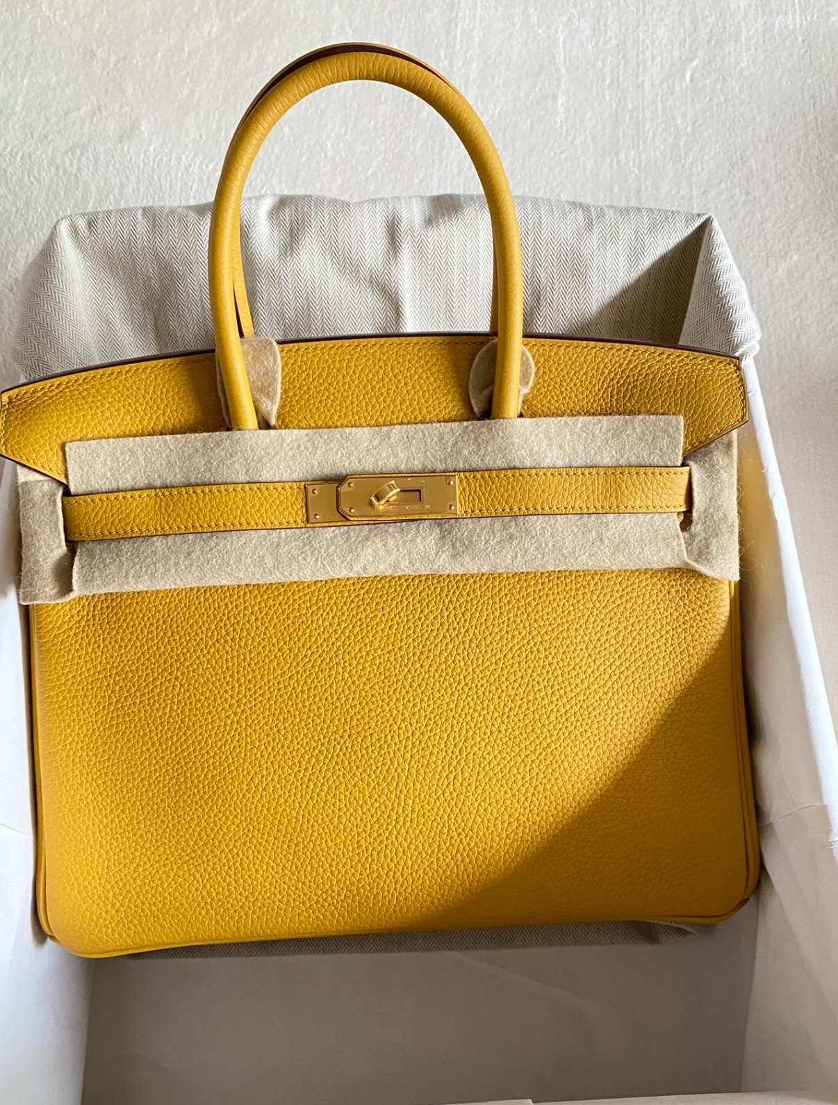 Hermès Bikrin 25-35 Amber Yellow with Custom Gold Buckle
