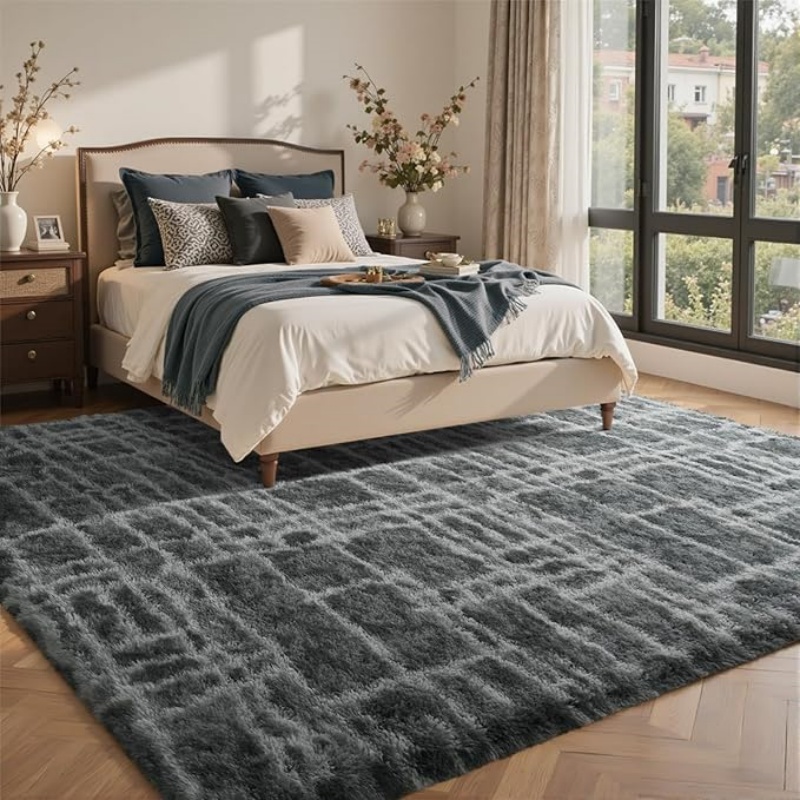 6x9 Ft Large Shag Black Rug for Living Room