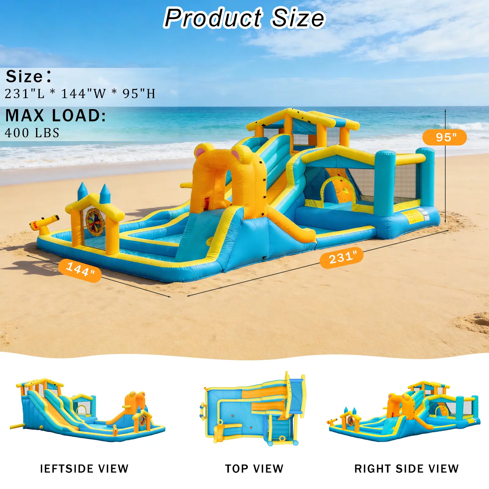 🔥Summer Deal🔥 Inflatable Water Slide Park with Splash Pool & Water Cannons