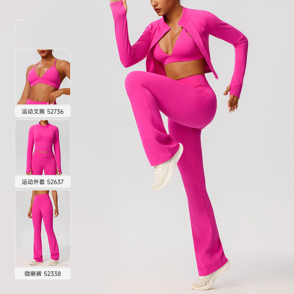 European and American style yoga outfit set for women, high elasticity, tight-fitting sportswear set, breathable and comfortable outdoor running and fitness three-piece set