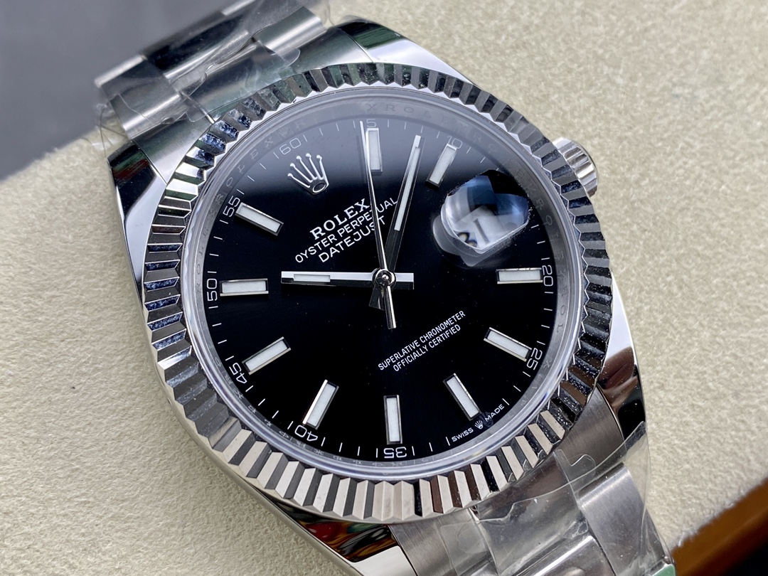 Rolex Datejust m126334 0017 Fluted Bezel Black Dial 41MM Mens Replica Watch