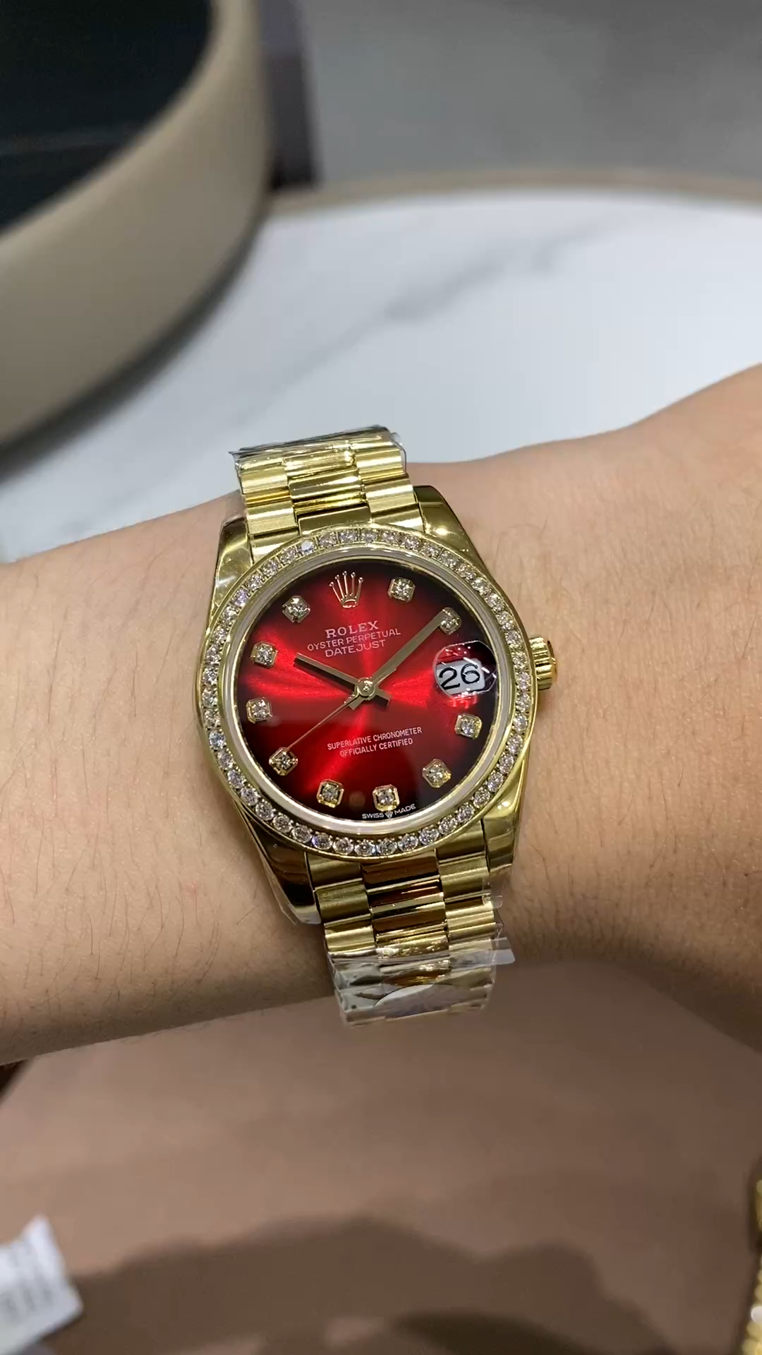 Rolex Datejust Yellow Gold Strap Replica 31 Diamond-Set Bezel 278288RBR-0041