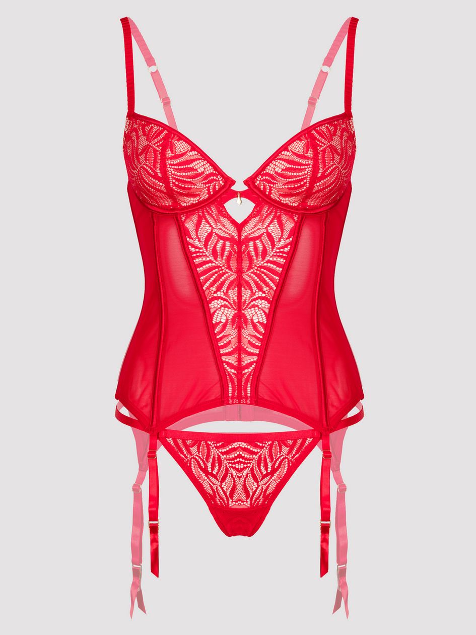 Lovehoney Parisienne Charm Red Lace Basque Set
