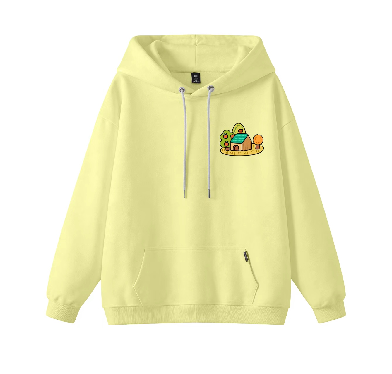 This adorable hooded sweatshirt features a pattern of houses surrounding it and is a casual pullover. Its stand-up collar design also makes it an ideal choice for winter wear.