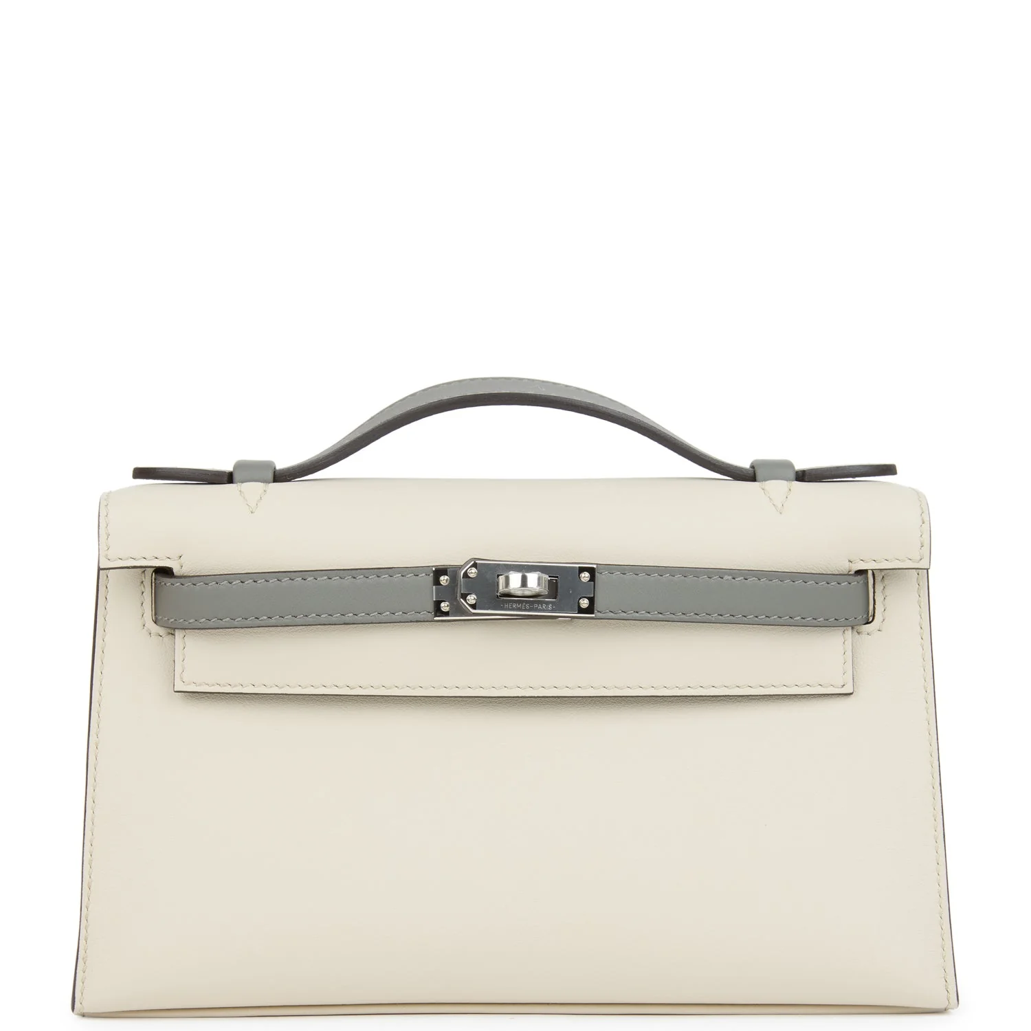 Hermes Special Order (HSS) Kelly Pochette Beton and Gris Meyer Swift Palladium Hardware