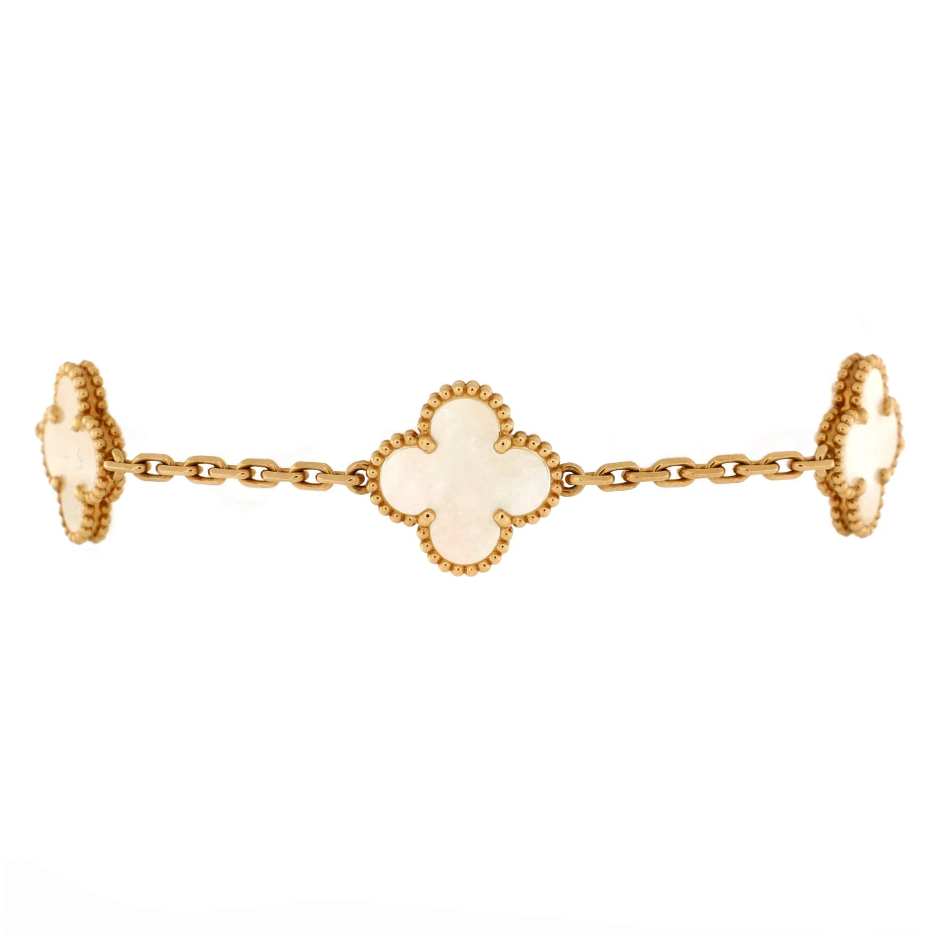Vintage Alhambra 5 Motifs Bracelet 18K Yellow Gold and Mother of Pearl