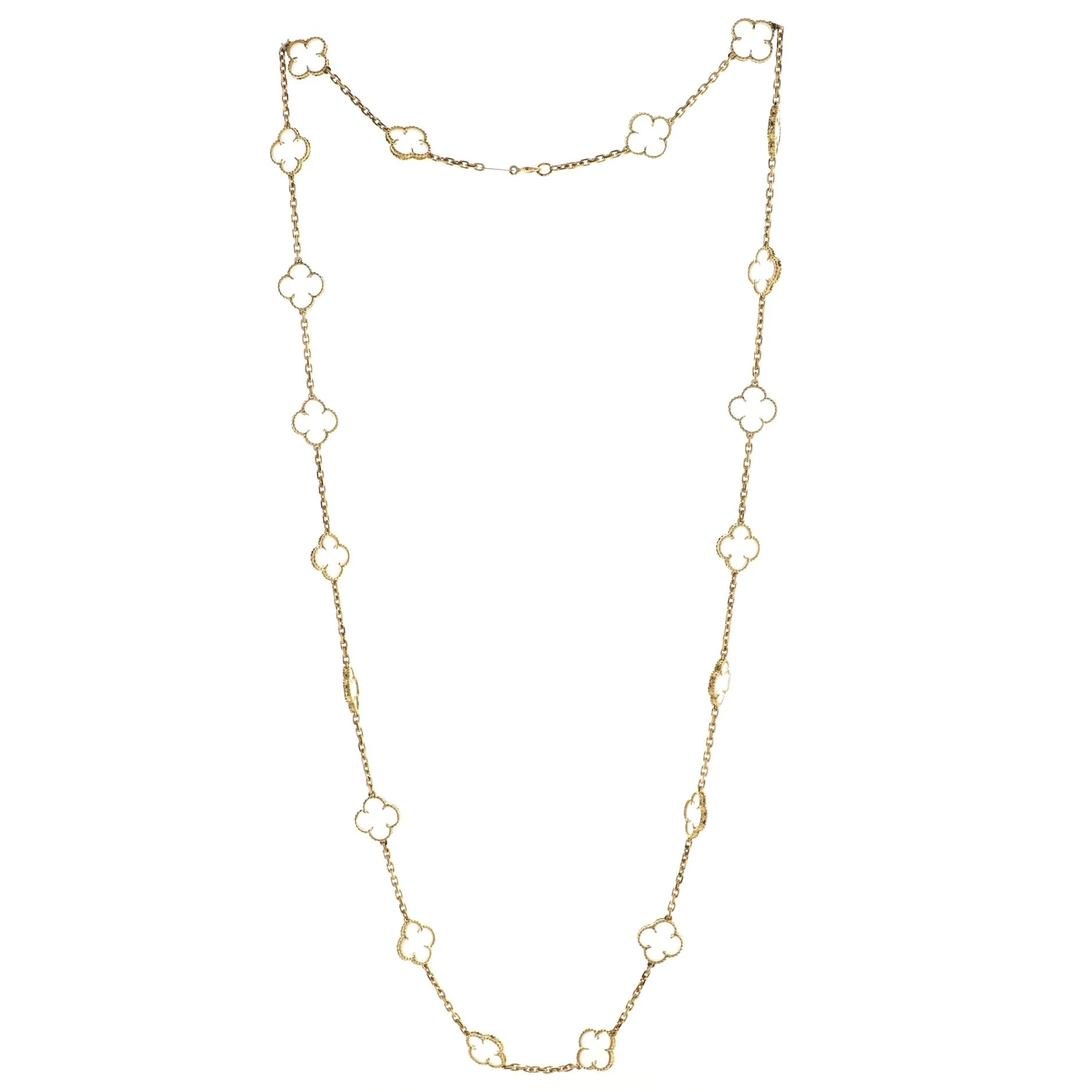 Vintage Alhambra 20 Motifs Necklace 18K Yellow Gold and Rock Crystal Quartz