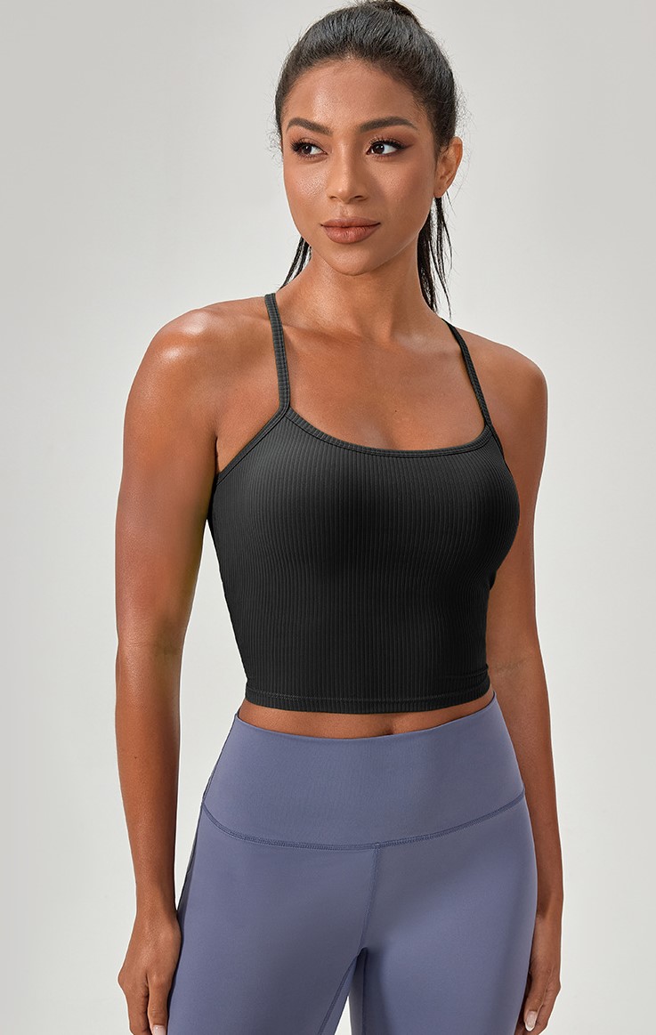 European and American style yoga vest for women with padded ribbed tight-fitting sports top, suspender running fitness vest