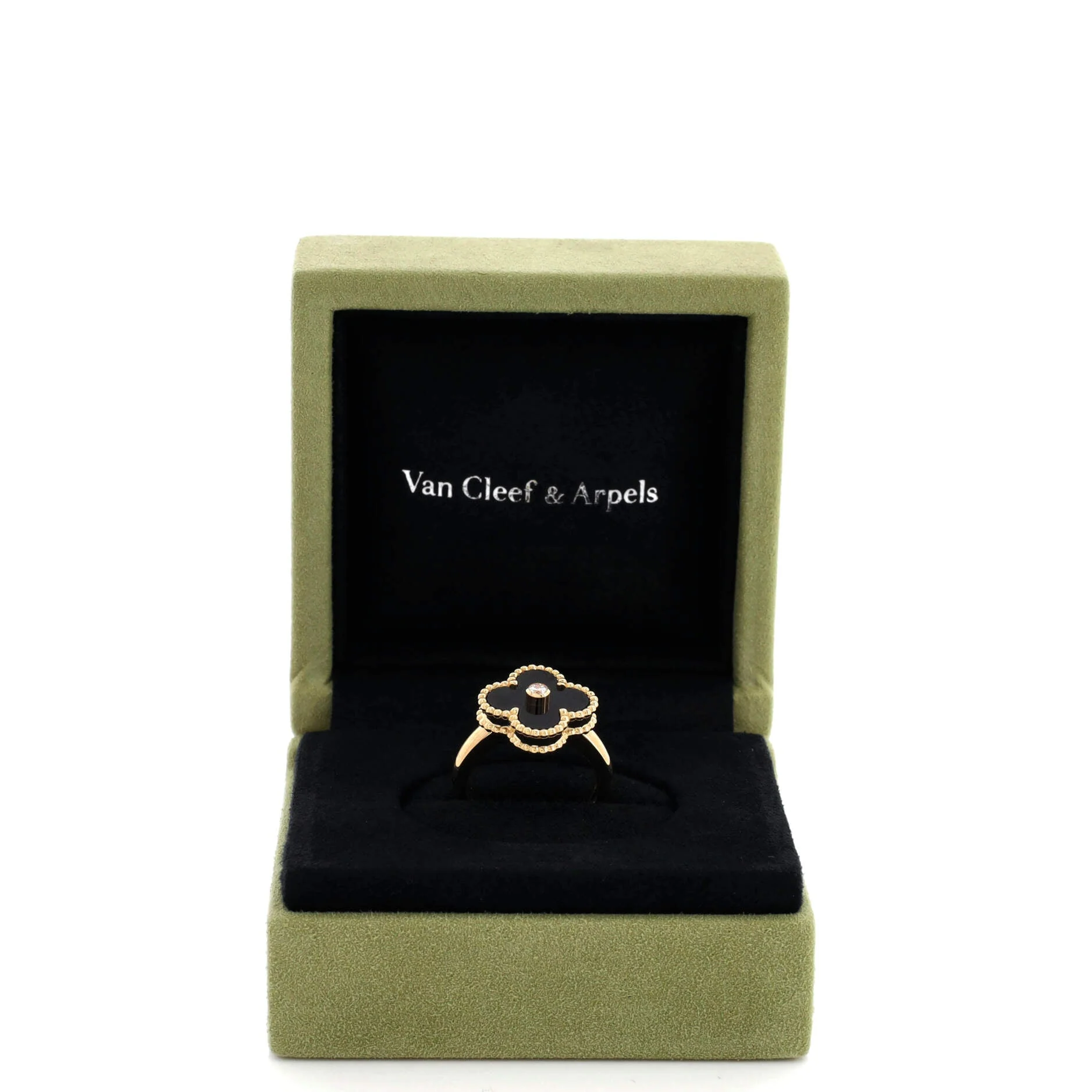 Vintage Alhambra Ring 18K Yellow Gold with Onyx and Diamond