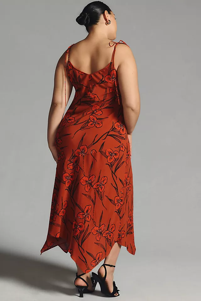 Ruffled V-Neck Slip Dress RED