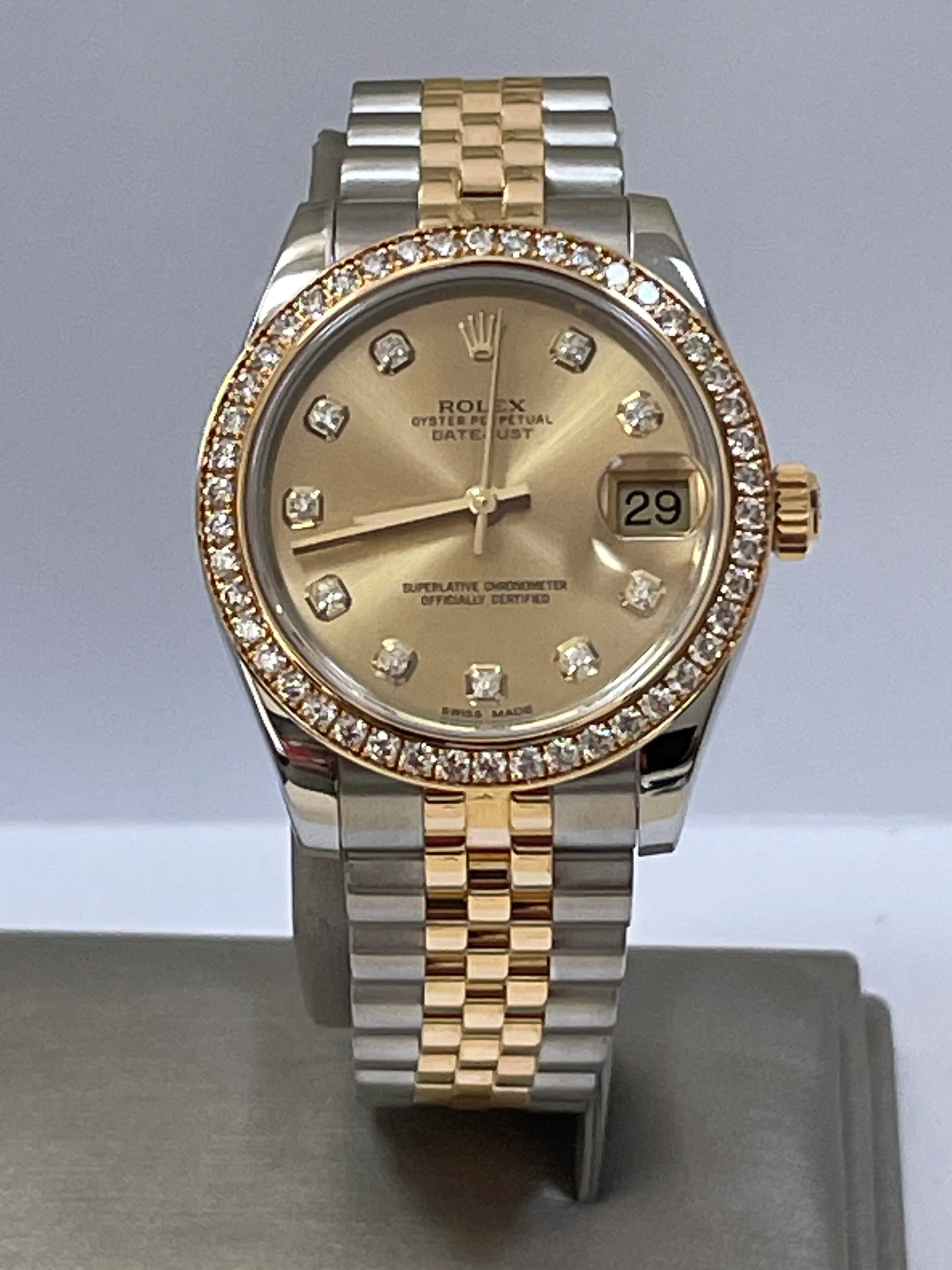 Rolex Steel and Yellow Gold Datejust 31 - G serial - 46 Diamond Bezel - Champagne Diamond Dial - Jubilee Bracelet - 178383