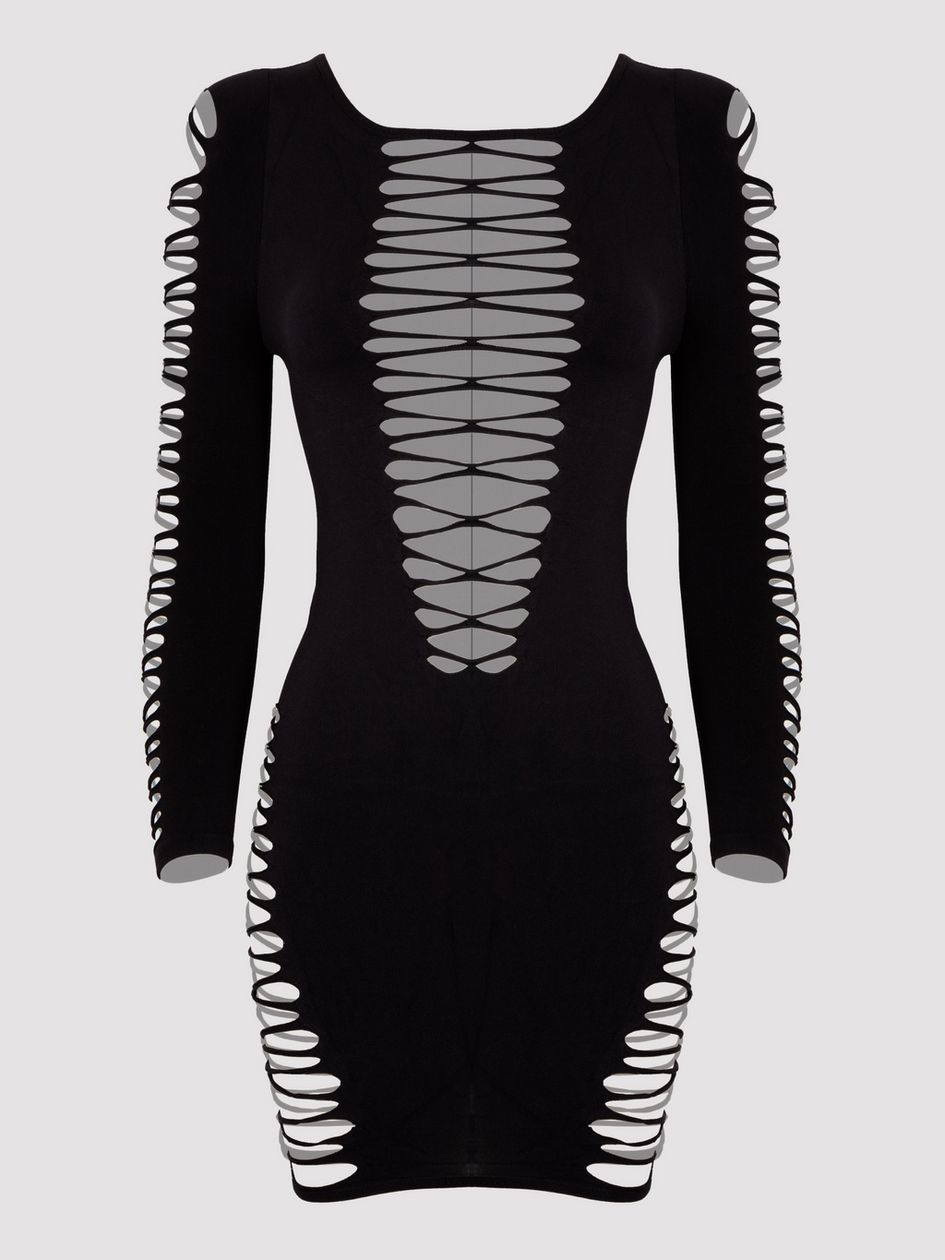 Lovehoney Plus Size Black Criss-Cross Long Sleeve Dress
