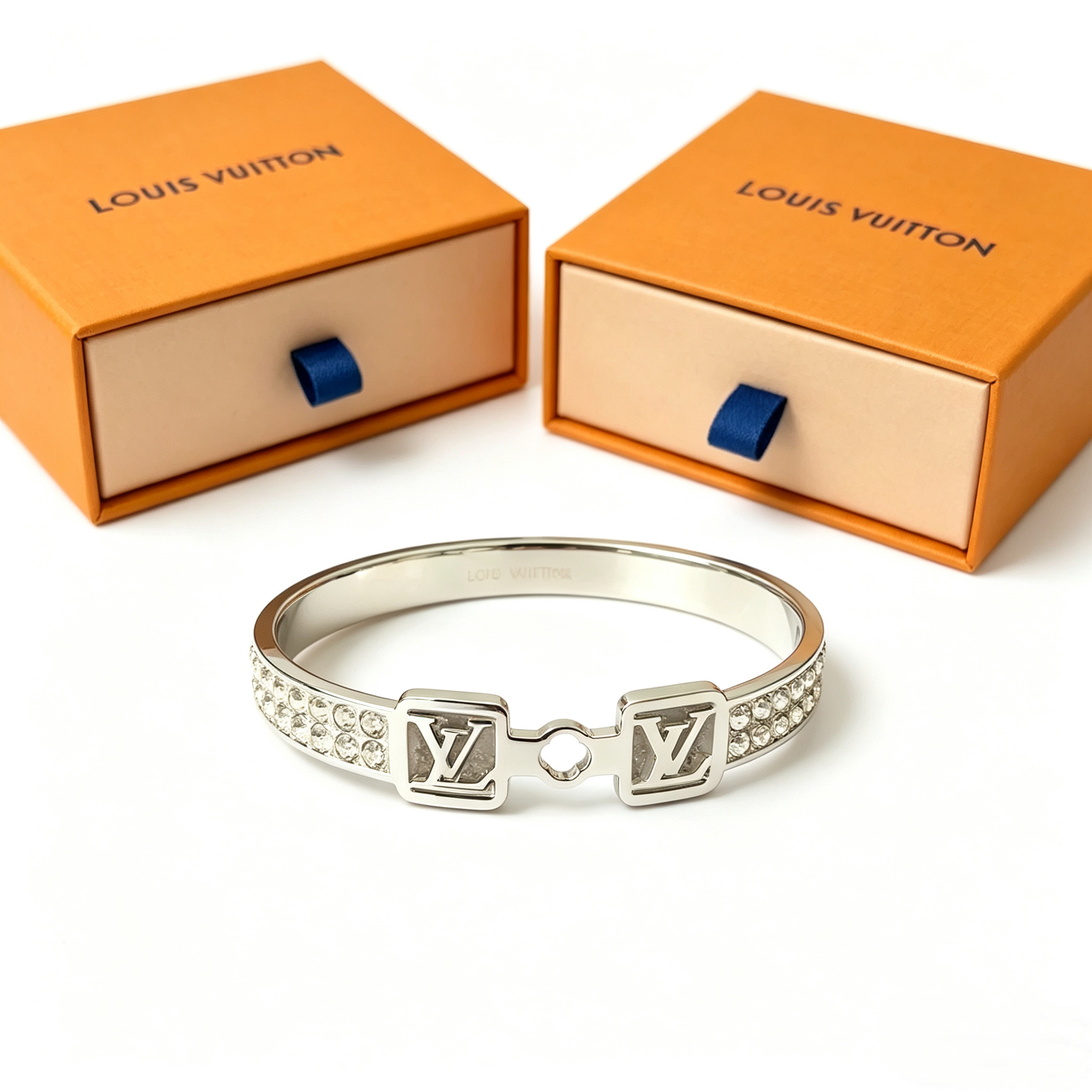 L—Double Logo Diamond-Encrusted Metal Bangle