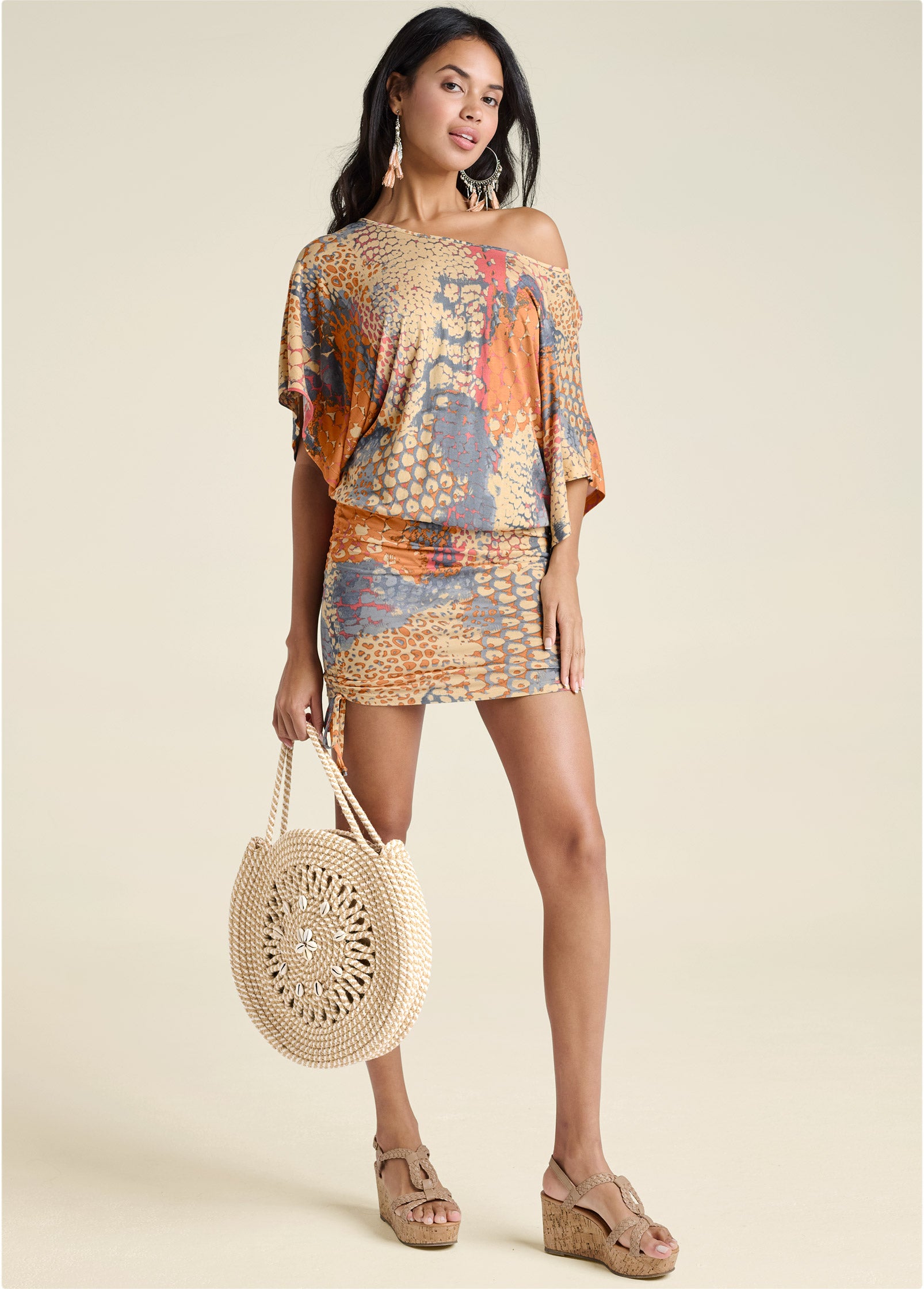 Banded Convertible Dress – Orange Multi
