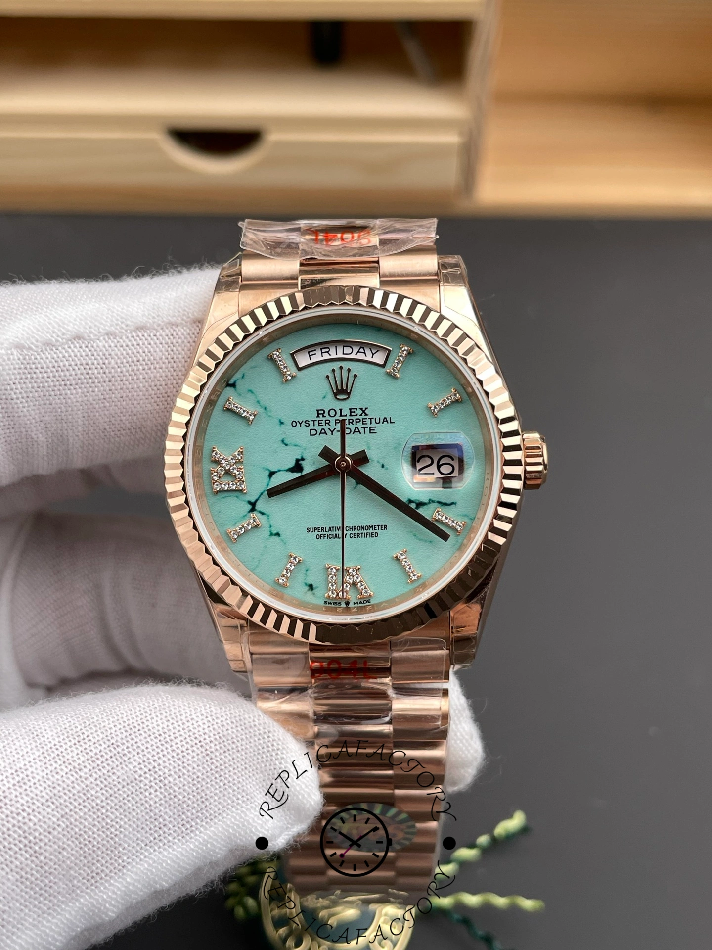 Rolex Day Date 128235-0064 Turquoise Diamonds Dial 36mm