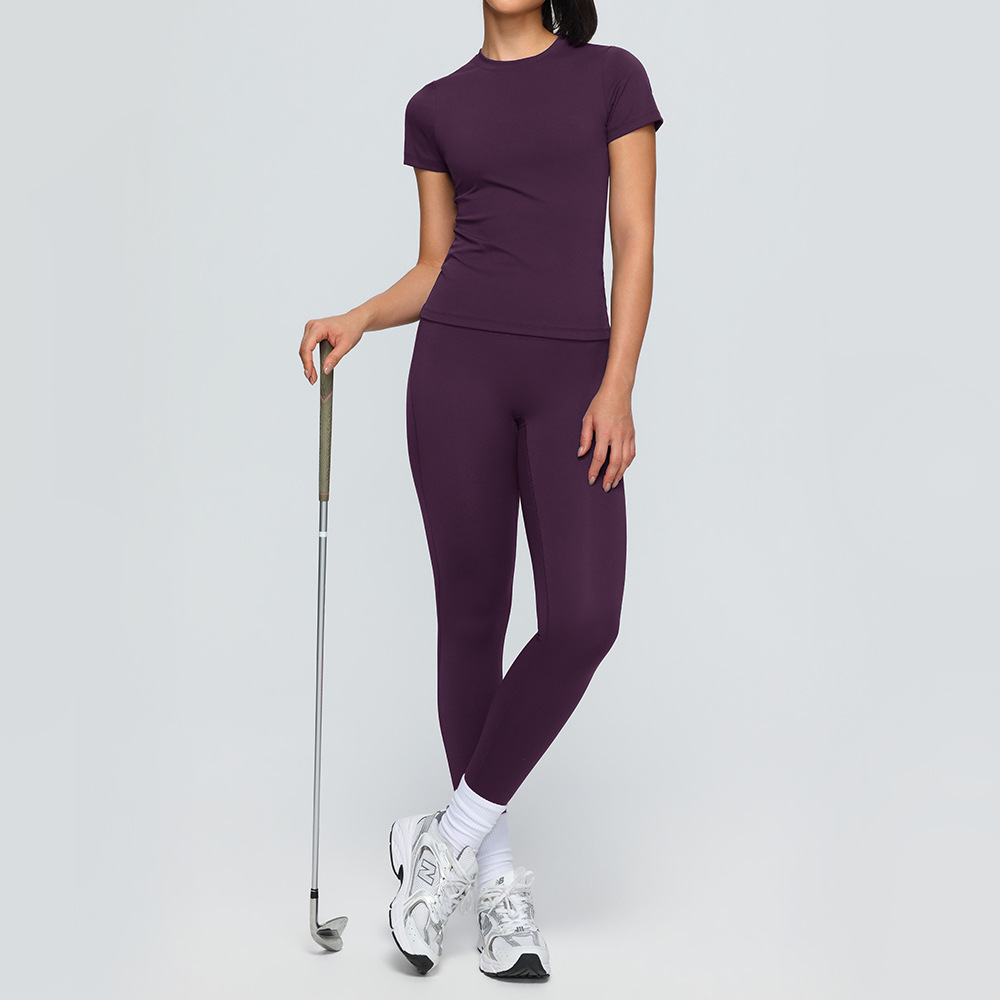 European and American style yoga outfit set, brushed feel, quick-drying, high-waisted, short-sleeved, yoga pants, running and fitness wear set.
