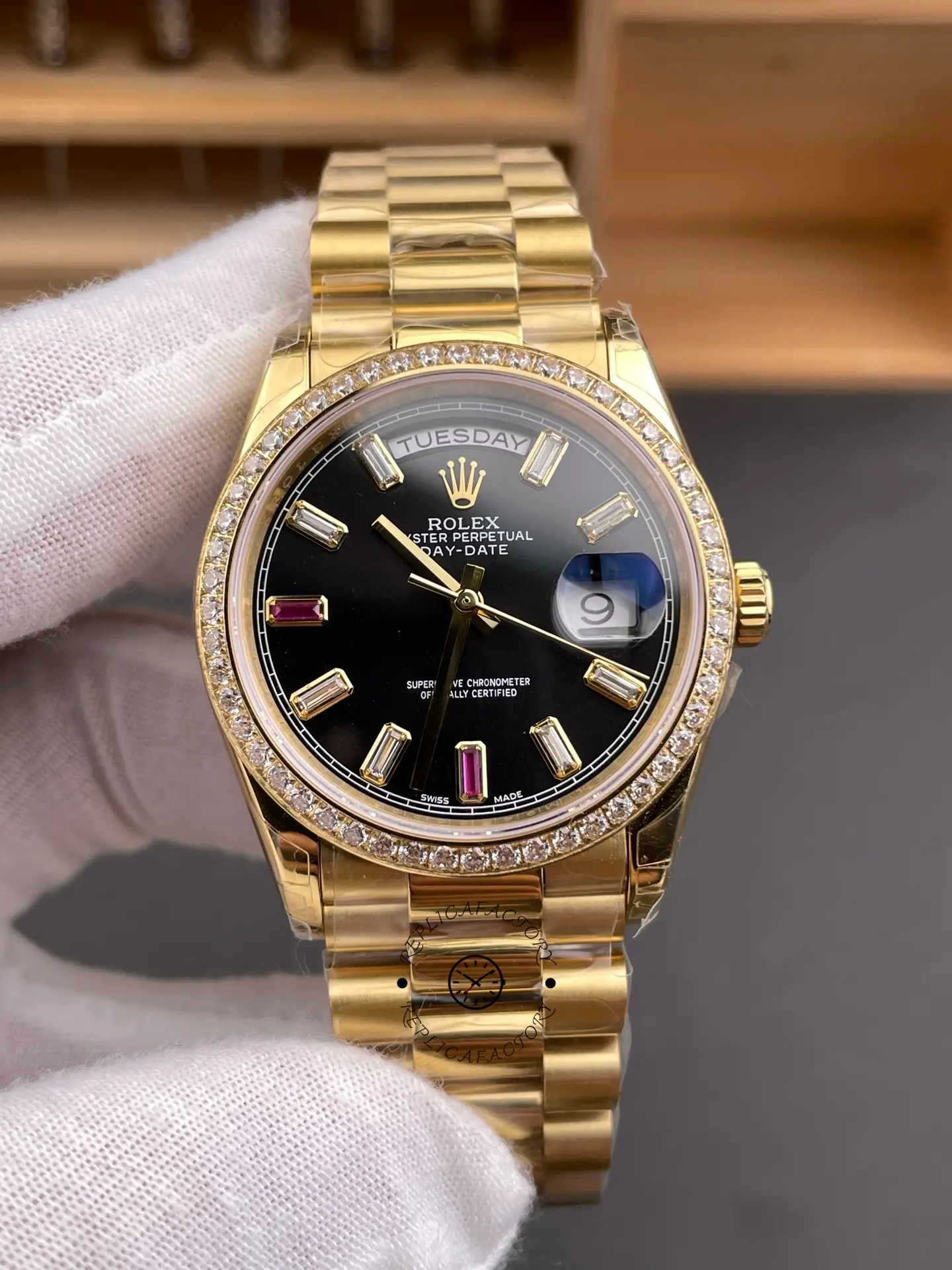 Rolex Day Date 118348 Black Diamond Dial 36mm Unisex Replica Watch
