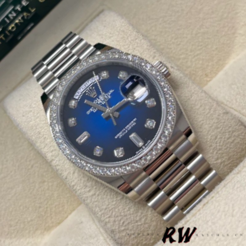 Rolex Day-Date 128349RBR 0010 Blue Ombre Dial Diamond Bezel 36MM Unisex Replica Watch