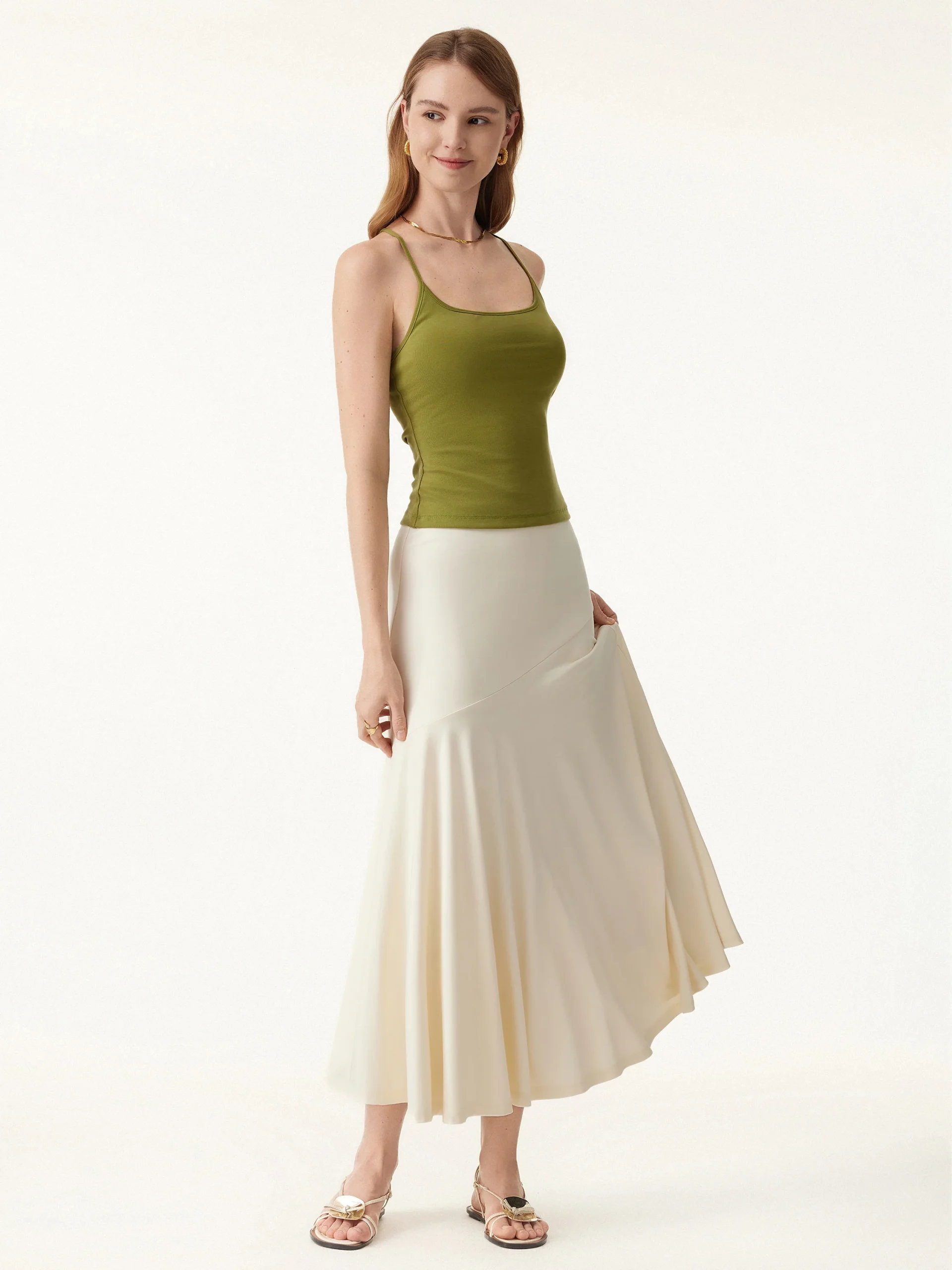 Icy Ponte Midi Rise Doudle-Layered Midi Skirt