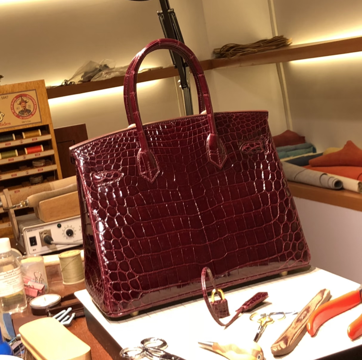 Hermès Birkin 25-30 Bordeaux Red Alligator Leather Customization