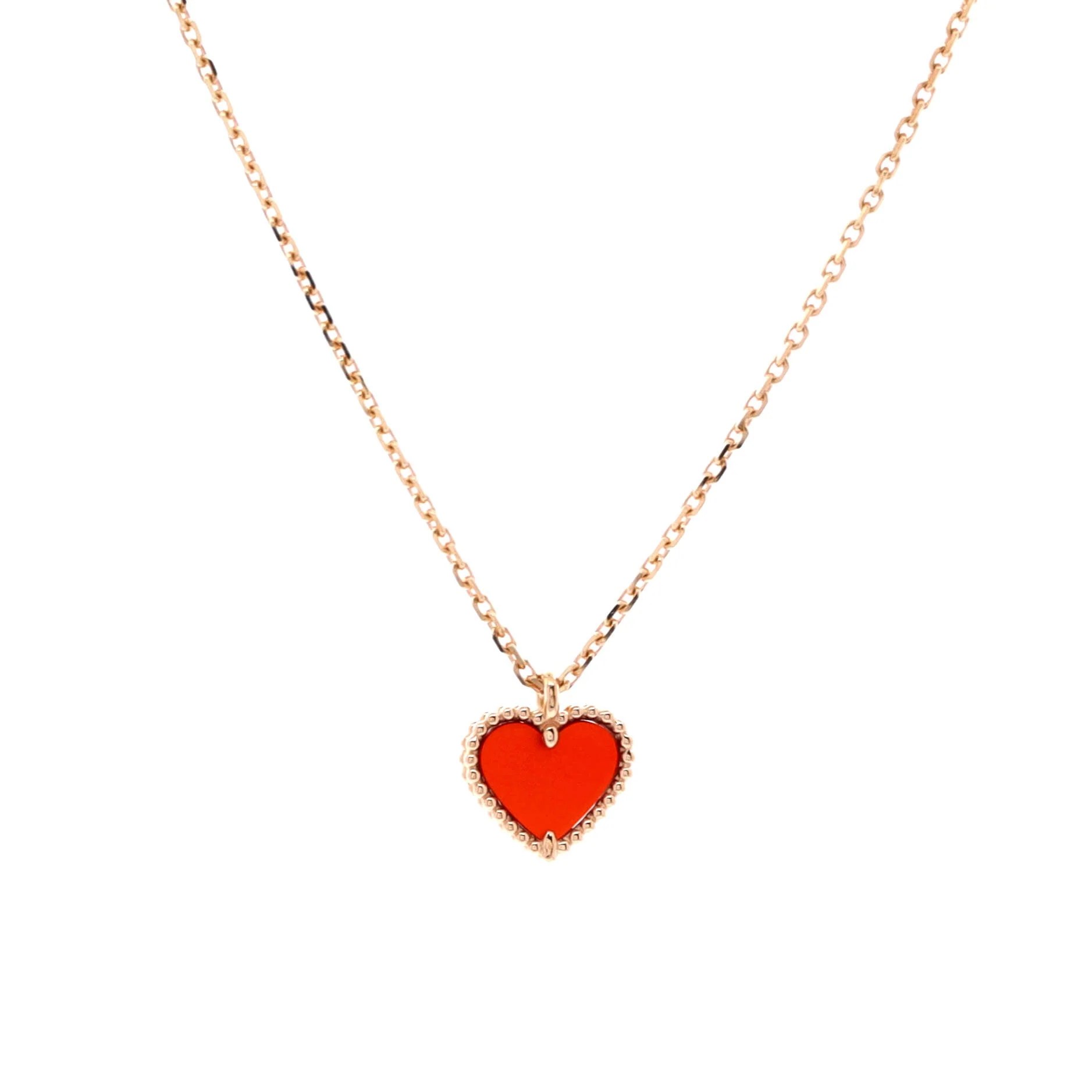 Sweet Alhambra Heart Pendant Necklace 18K Rose Gold and Carnelian