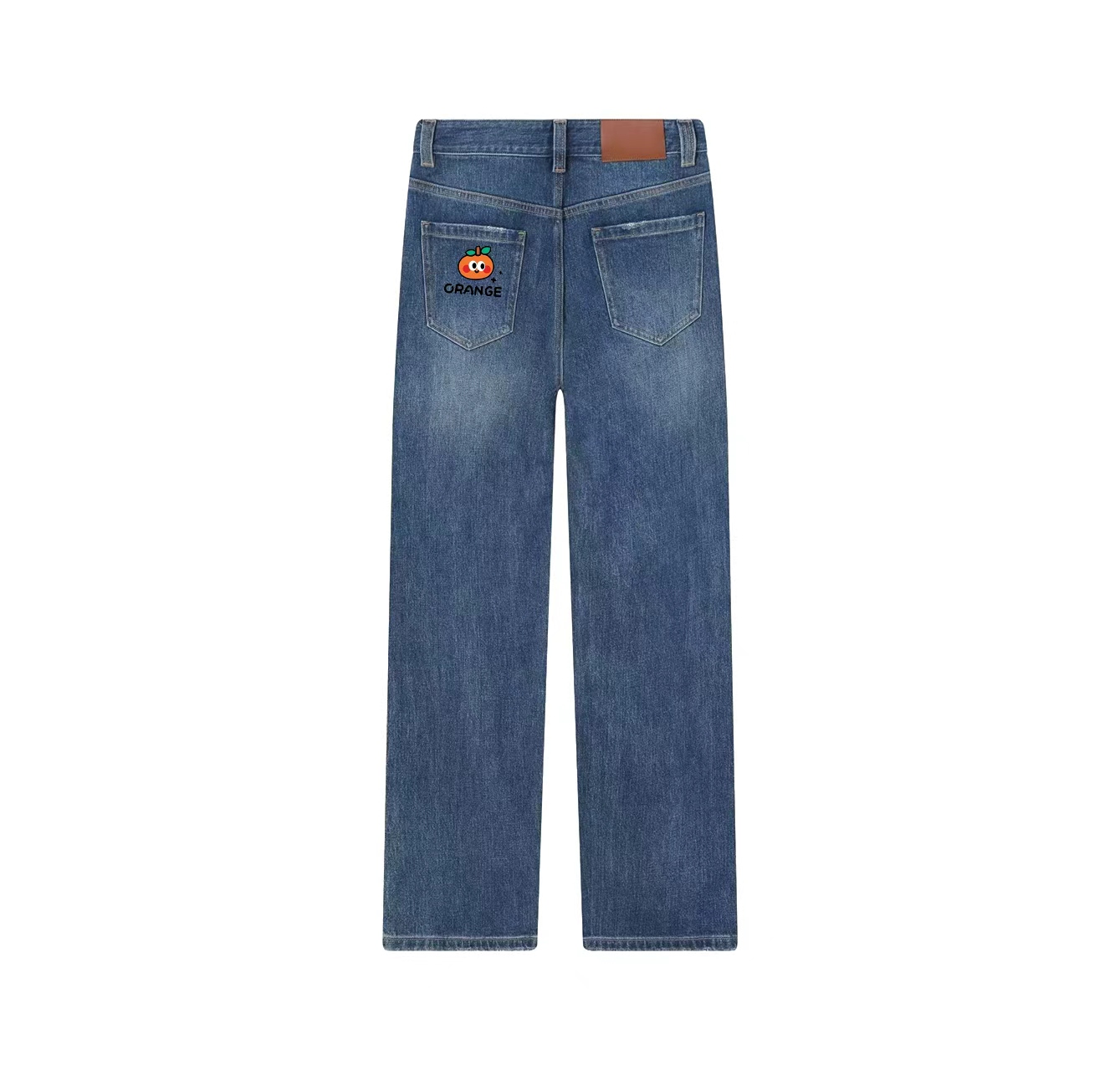 A pair of jeans with an orange pattern—a wardrobe essential.