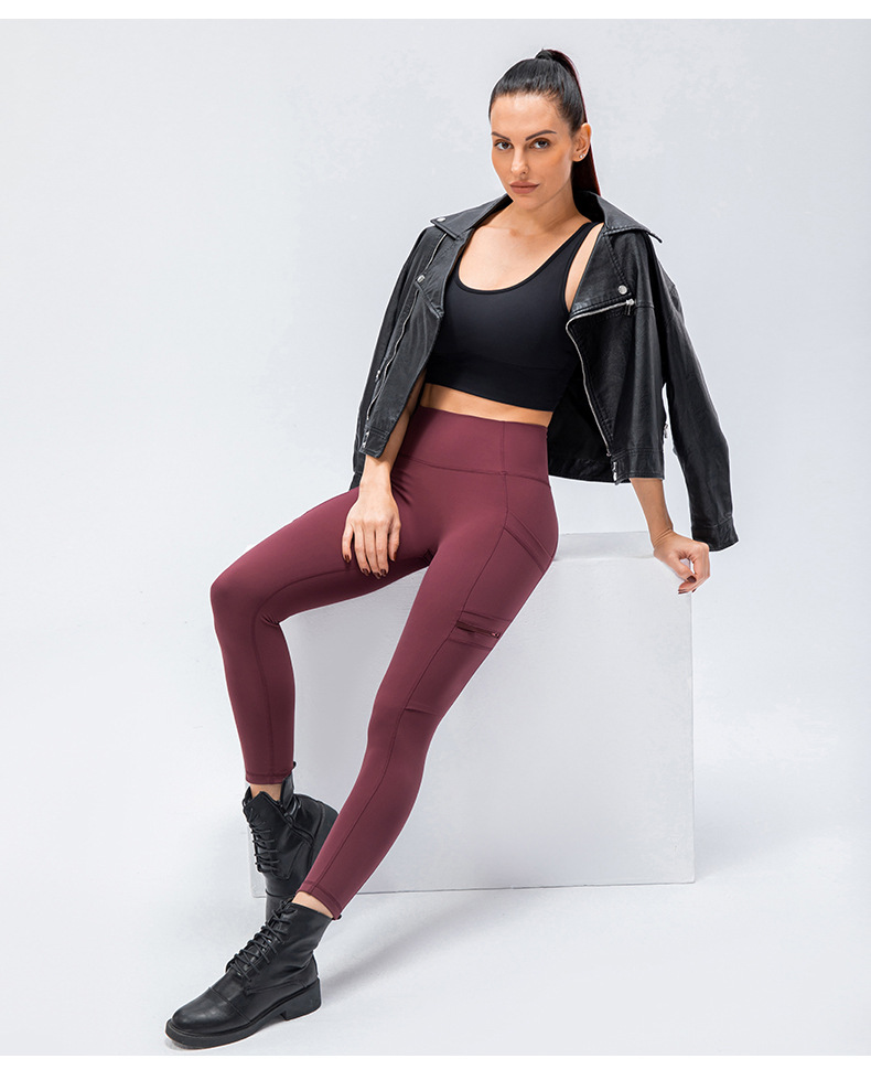 Women's nude-feel double-sided brushed yoga pants, tight-fitting, butt-lifting, quick-drying, breathable running and fitness long pants