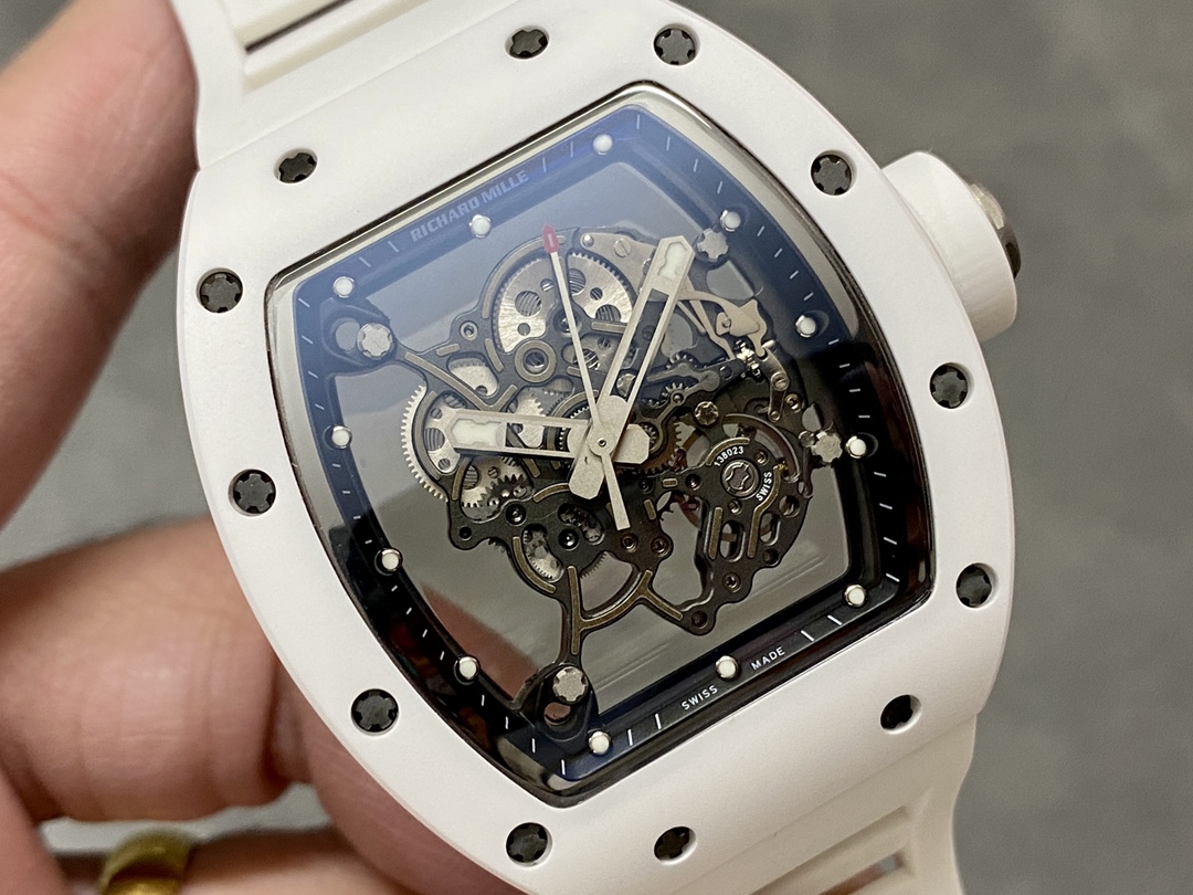 Richard Miller RM 055 RMUL2 NTPT Carbon Fiber Black Mark White Rubber Strap