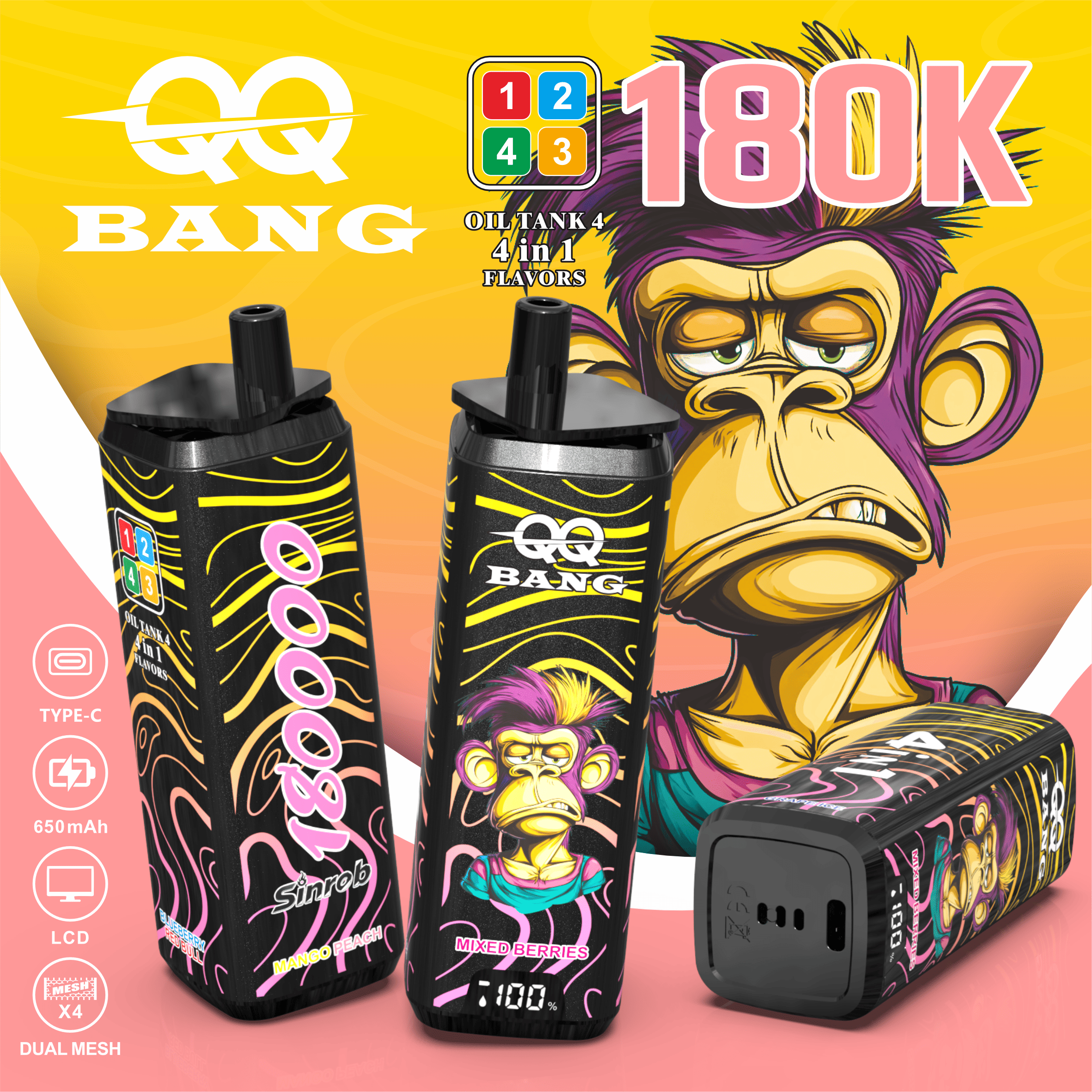 QQ BANG 180K Puffs Prefilled Hookah Vape | Rechargeable