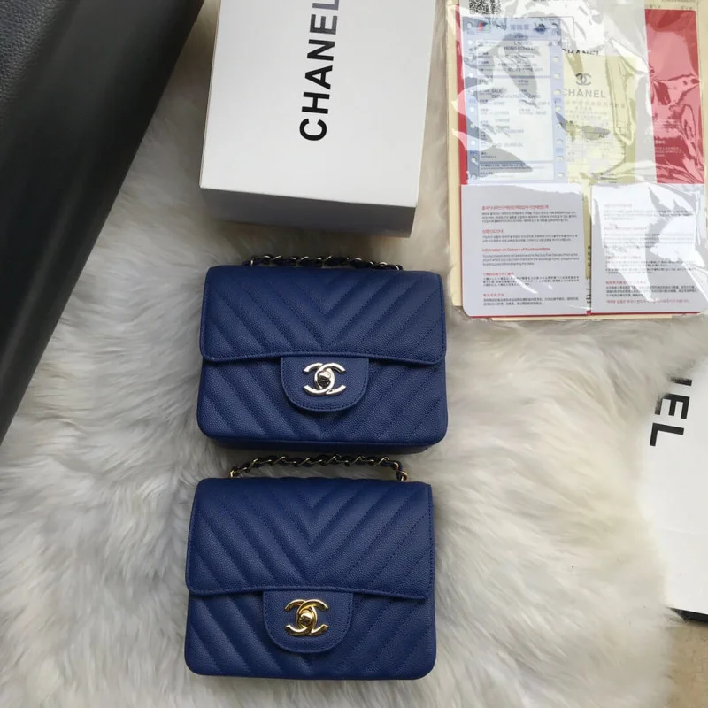 Chanel Chevron Caviar Leathe 17Cm Class-Flap Bag 1115
