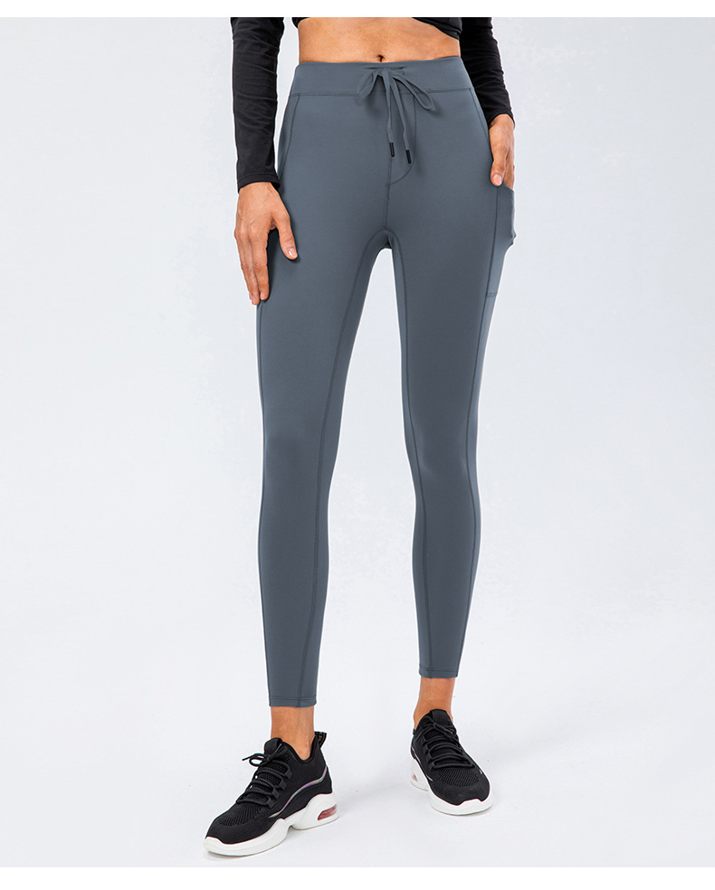 New double-sided brushed yoga pants for women, drawstring, hip-lifting, tight-fitting sports running and fitness long pants.