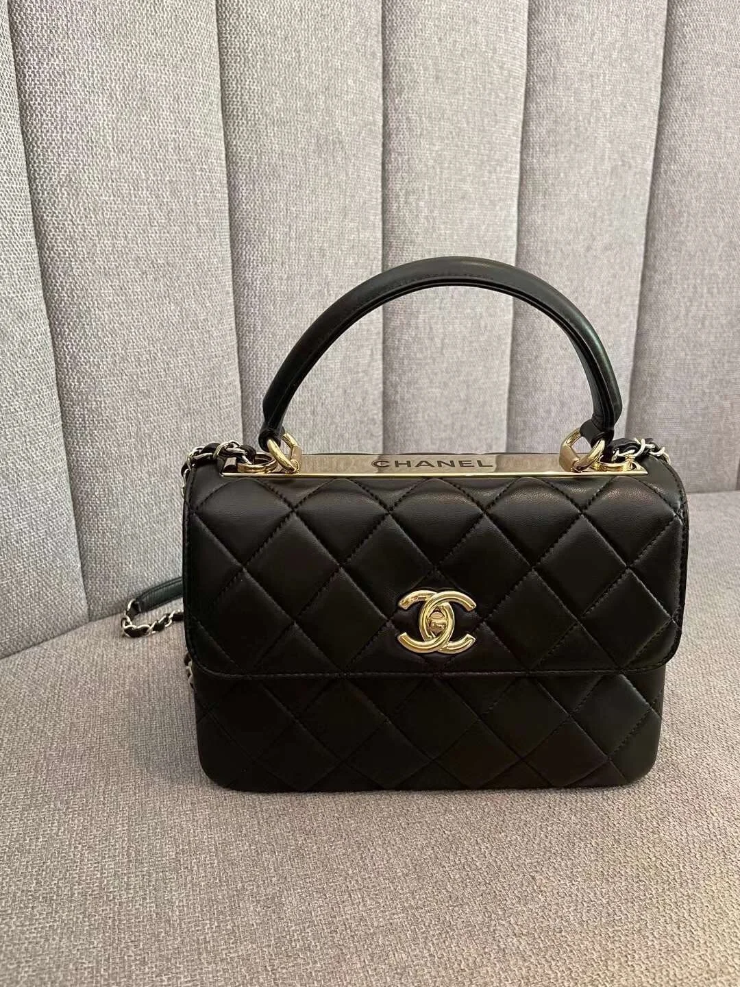Chanel Classic Flap Bag Gold Toned Hardware Black 9.8in/25cm