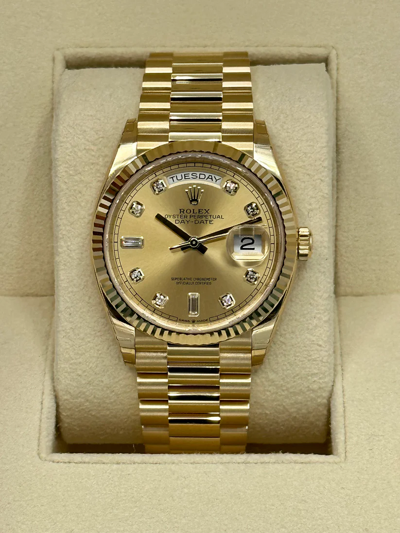 【Super Clone】RLX  Day-Date "President" 36mm Yellow Gold Champagne Diamond Dial - 128238
