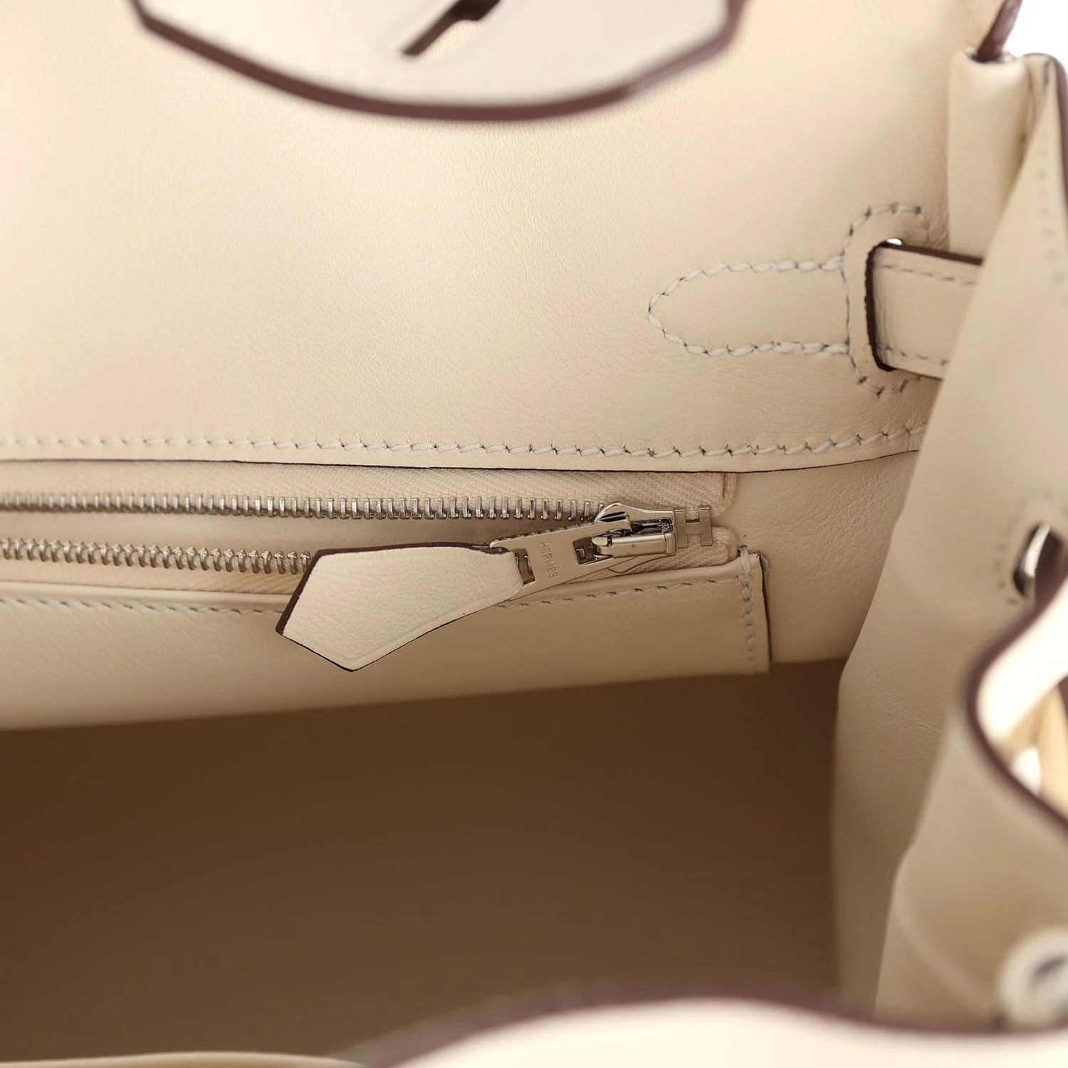 Hermes Birkin 25 Nata Swift and Ecru-Beige Toile H Canvas Palladium Hardware