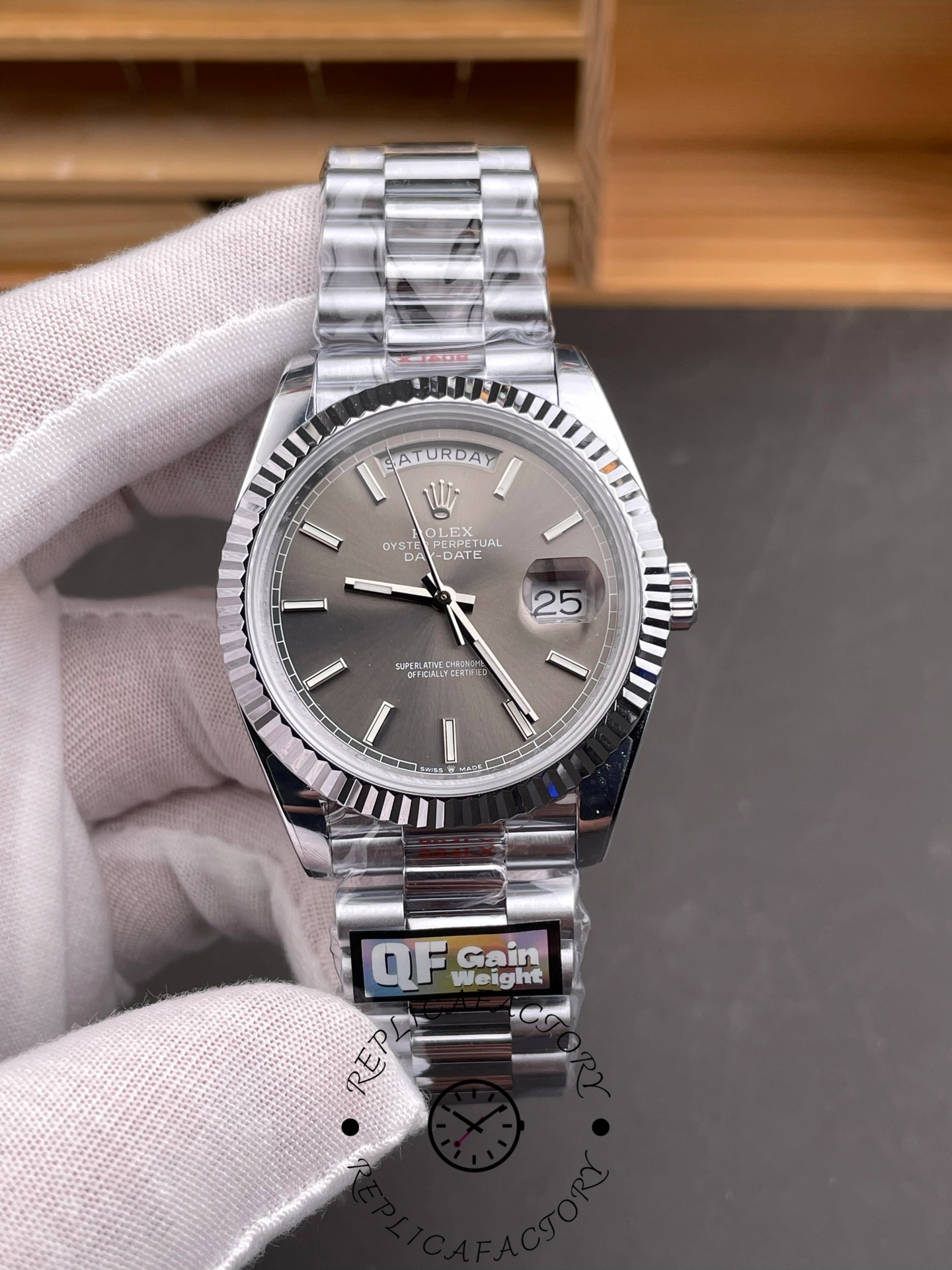 Rolex Day Date 40 18K White Gold Slate Dial M228239 0060 Men's Watch